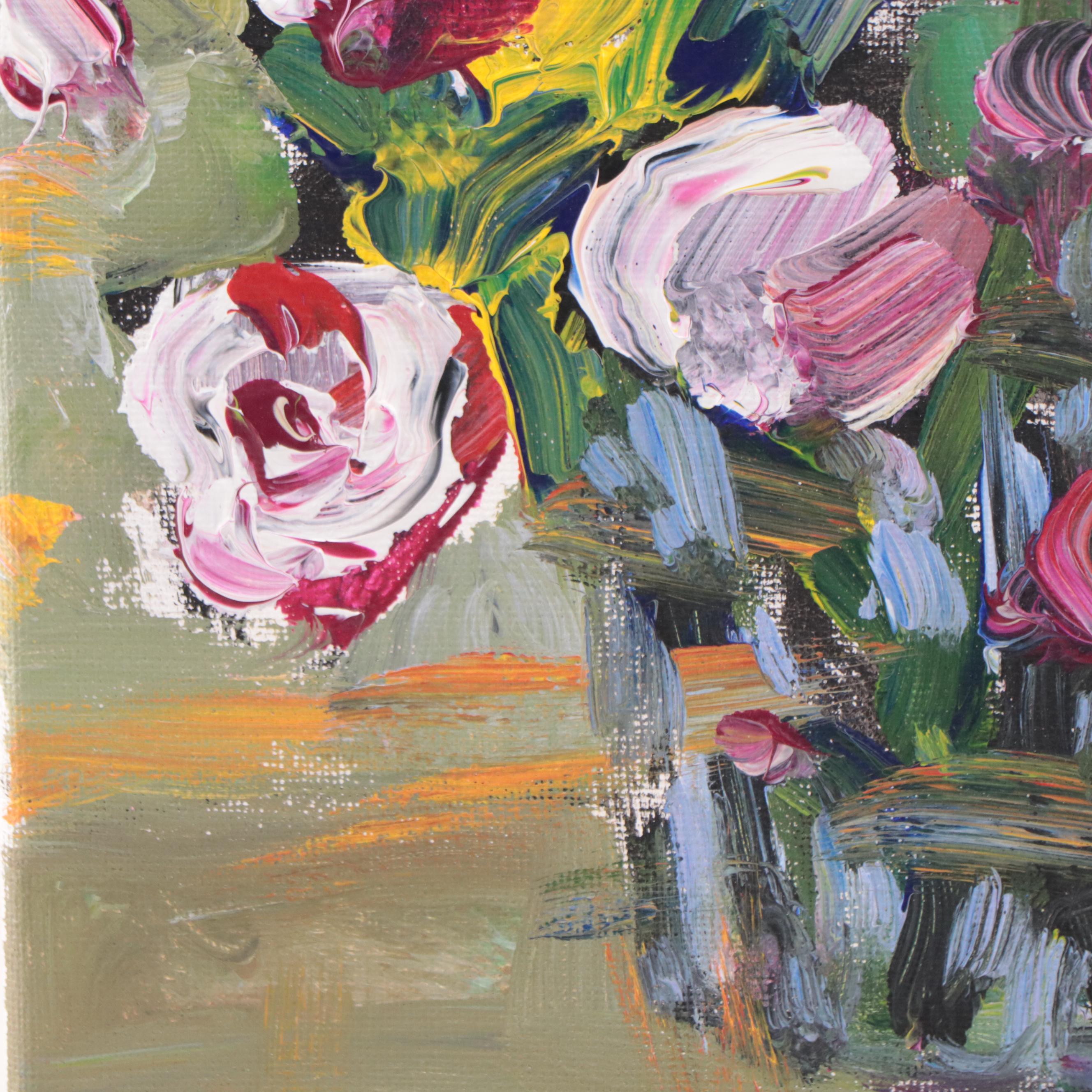 Amelia Colne Floral Still Life Acrylic Painting, 21st Century