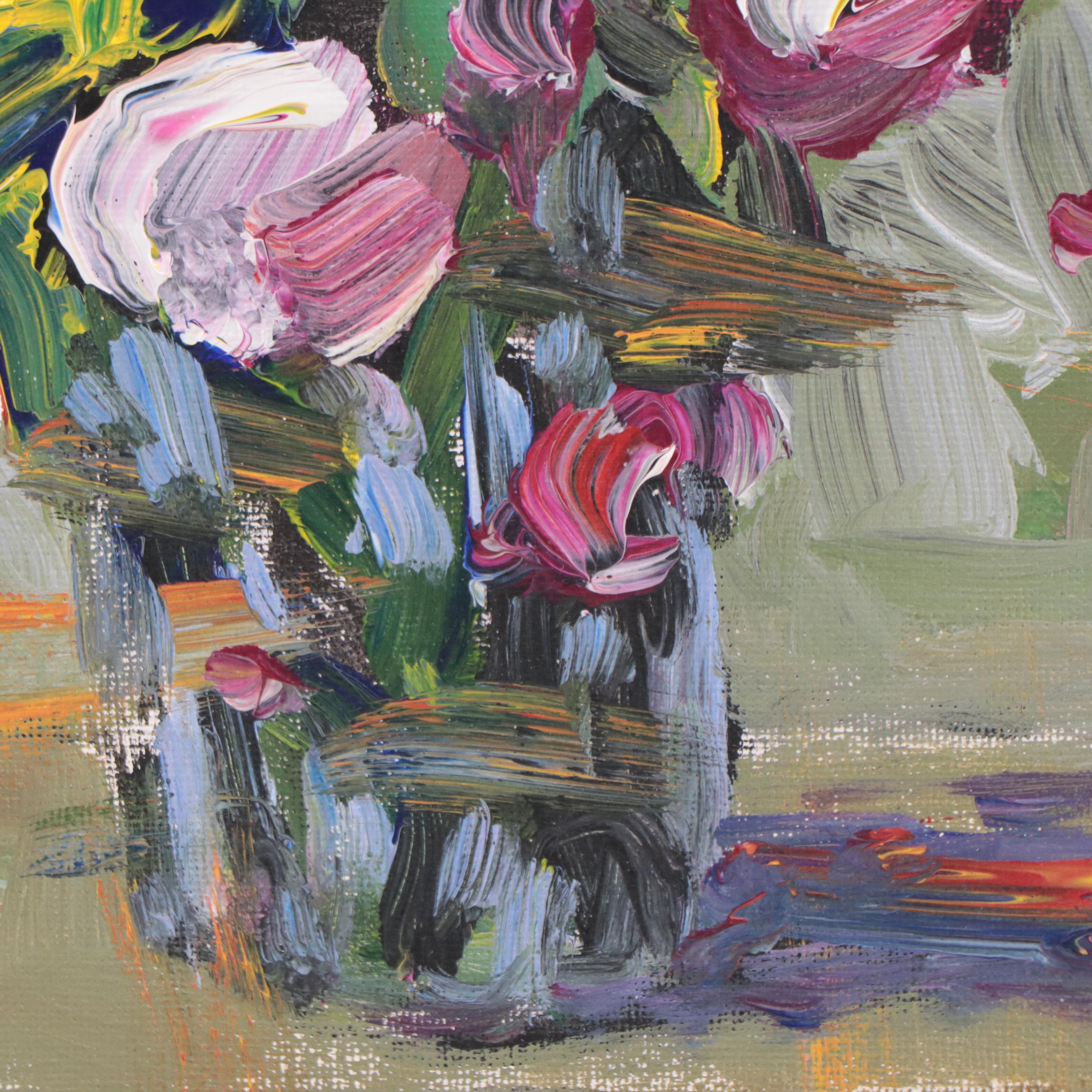 Amelia Colne Floral Still Life Acrylic Painting, 21st Century