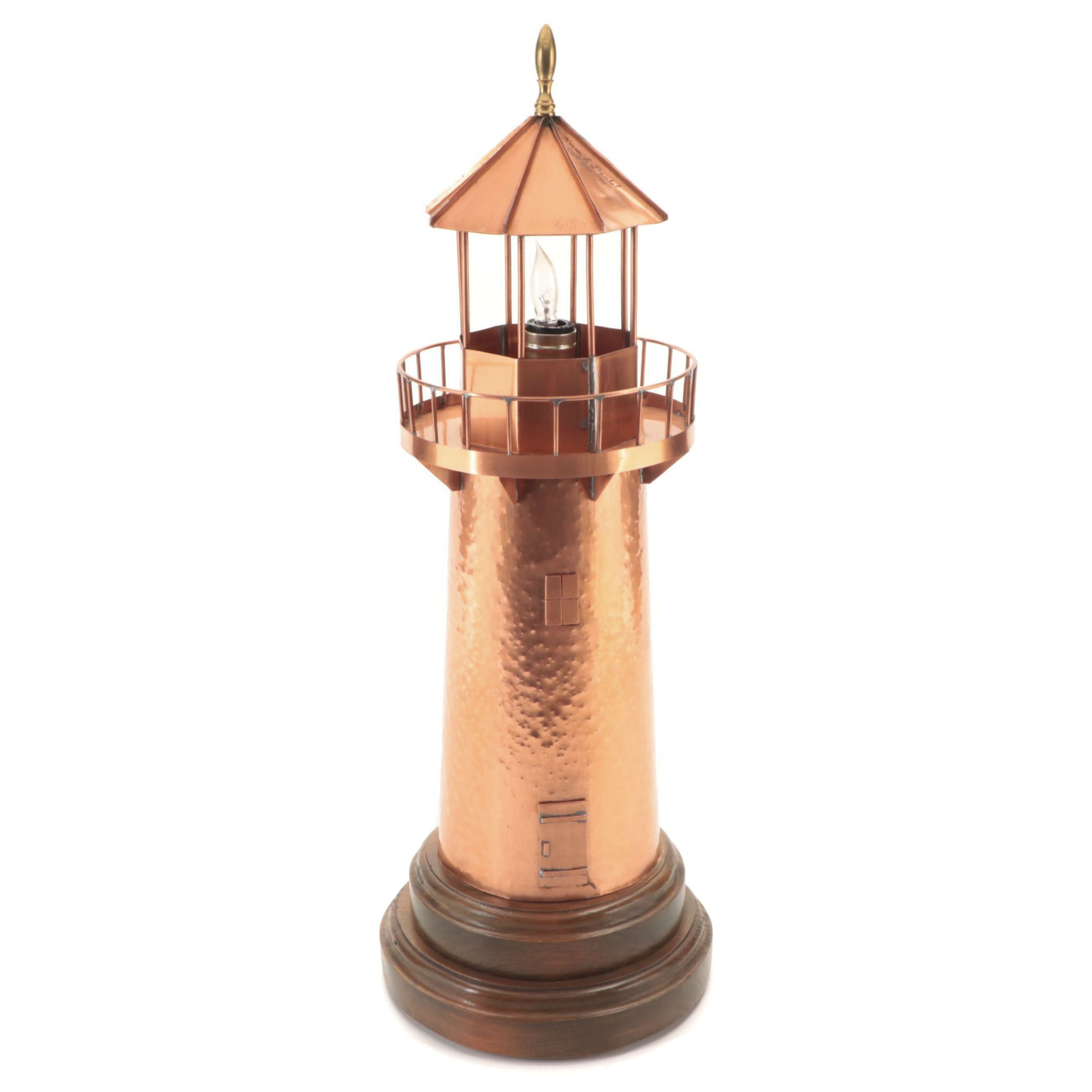Artisan Made Copper Lighthouse Table Lamp, Mid to Late 20th Century