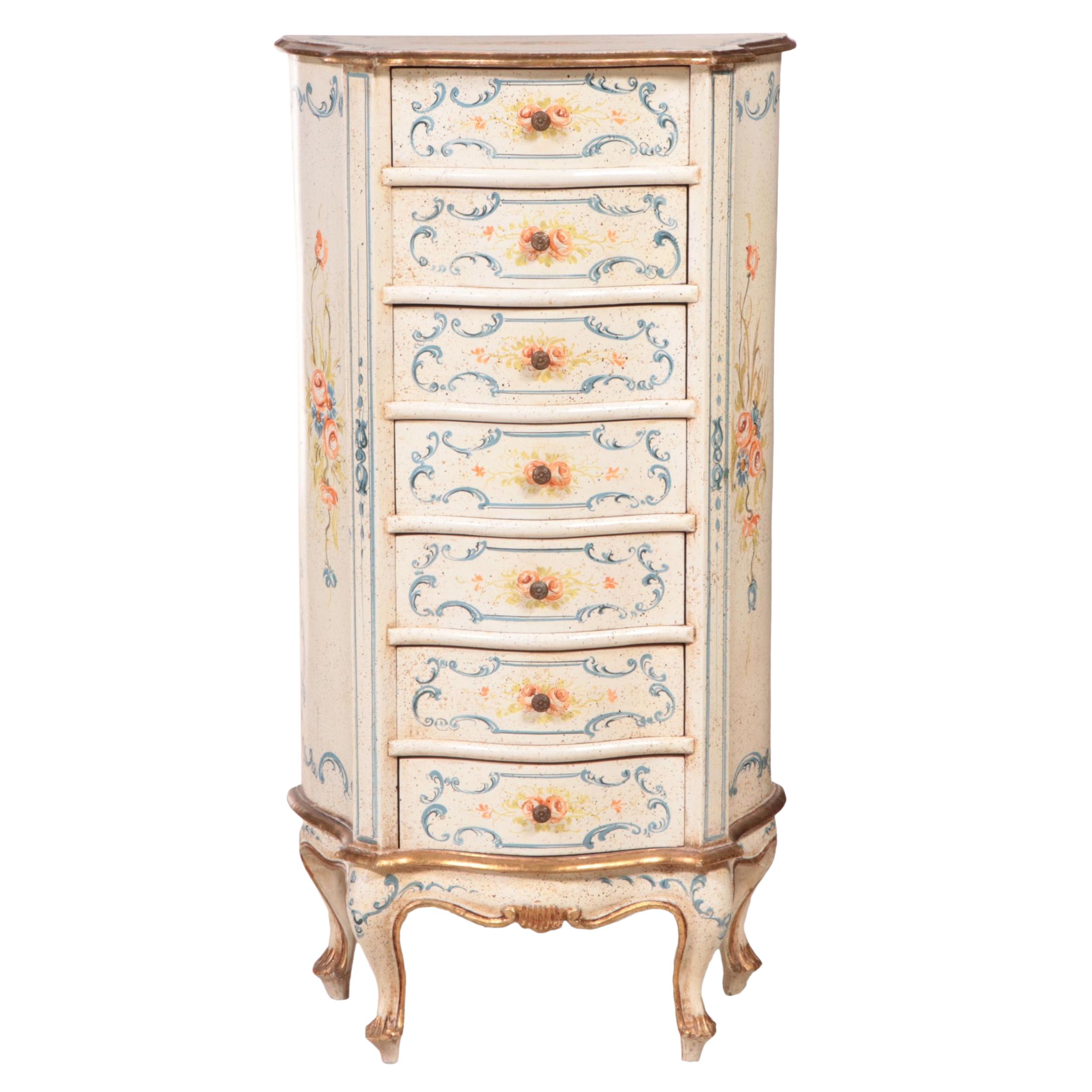Italian Rococo Style Paint-Decorated Semainier Chest