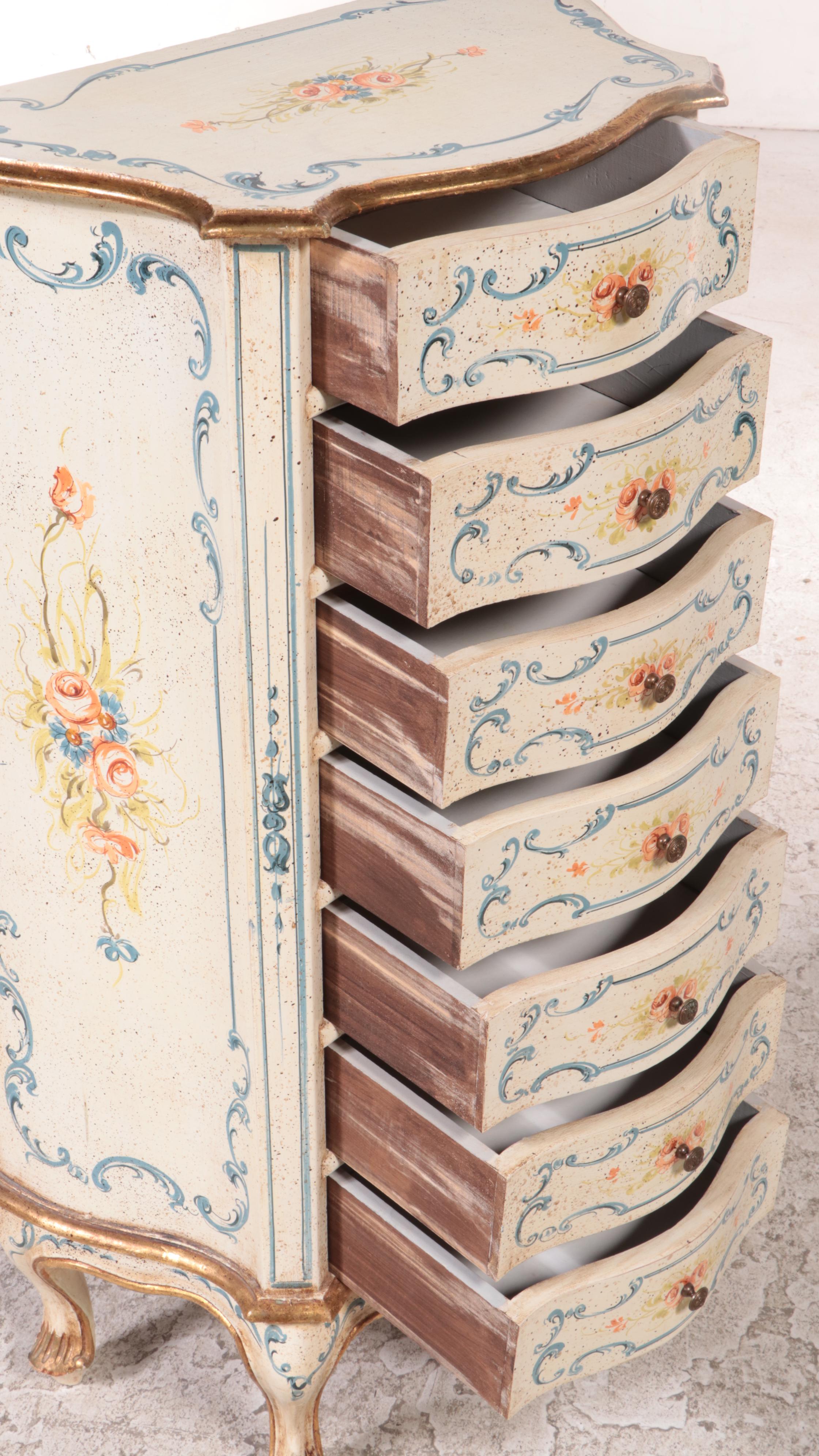 Italian Rococo Style Paint-Decorated Semainier Chest