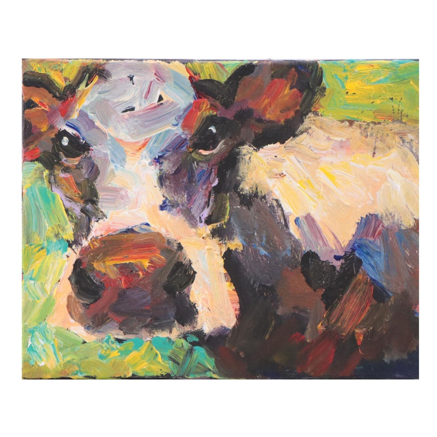 Elle Raines Cow Portrait Acrylic Impasto Painting