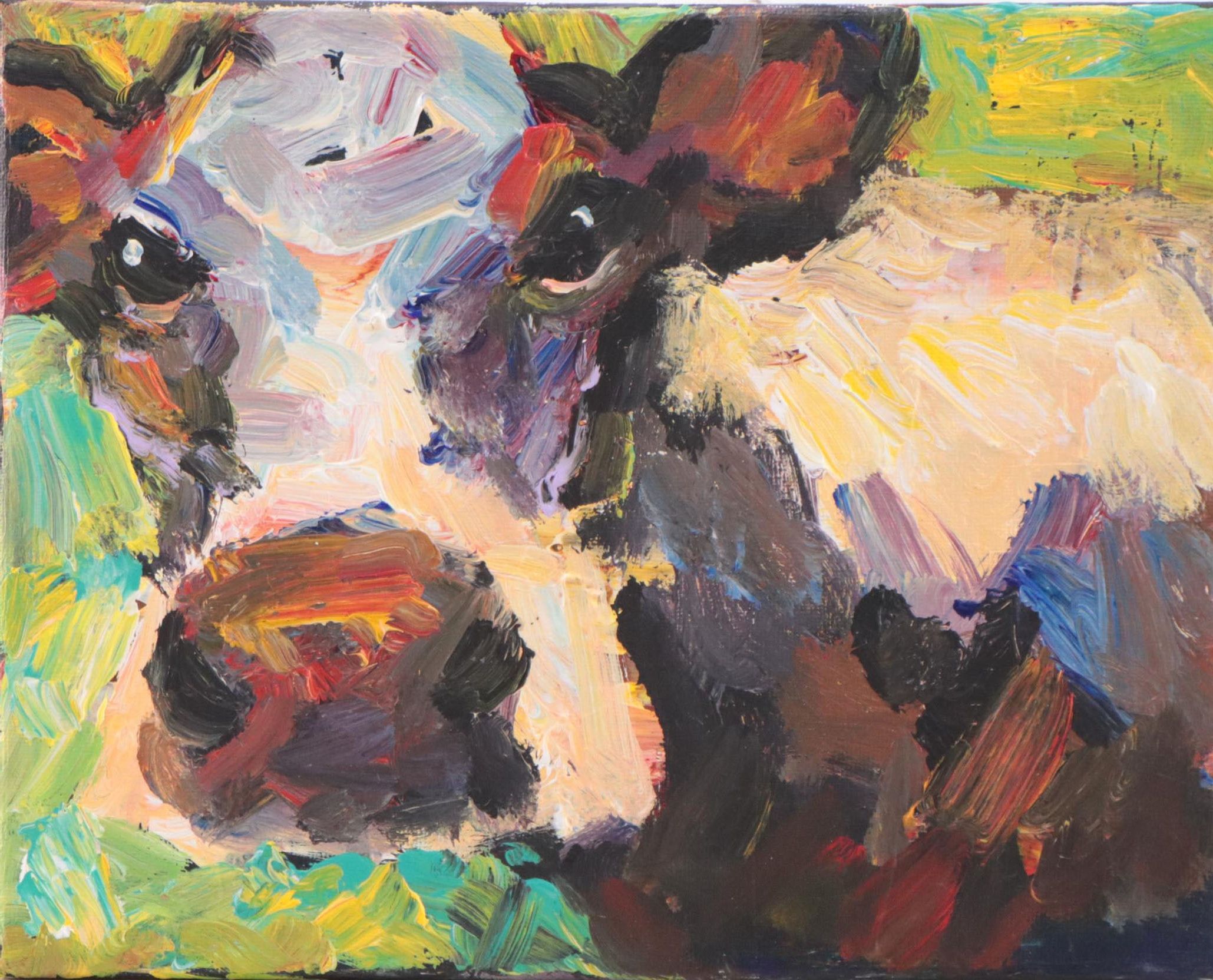 Elle Raines Cow Portrait Acrylic Impasto Painting
