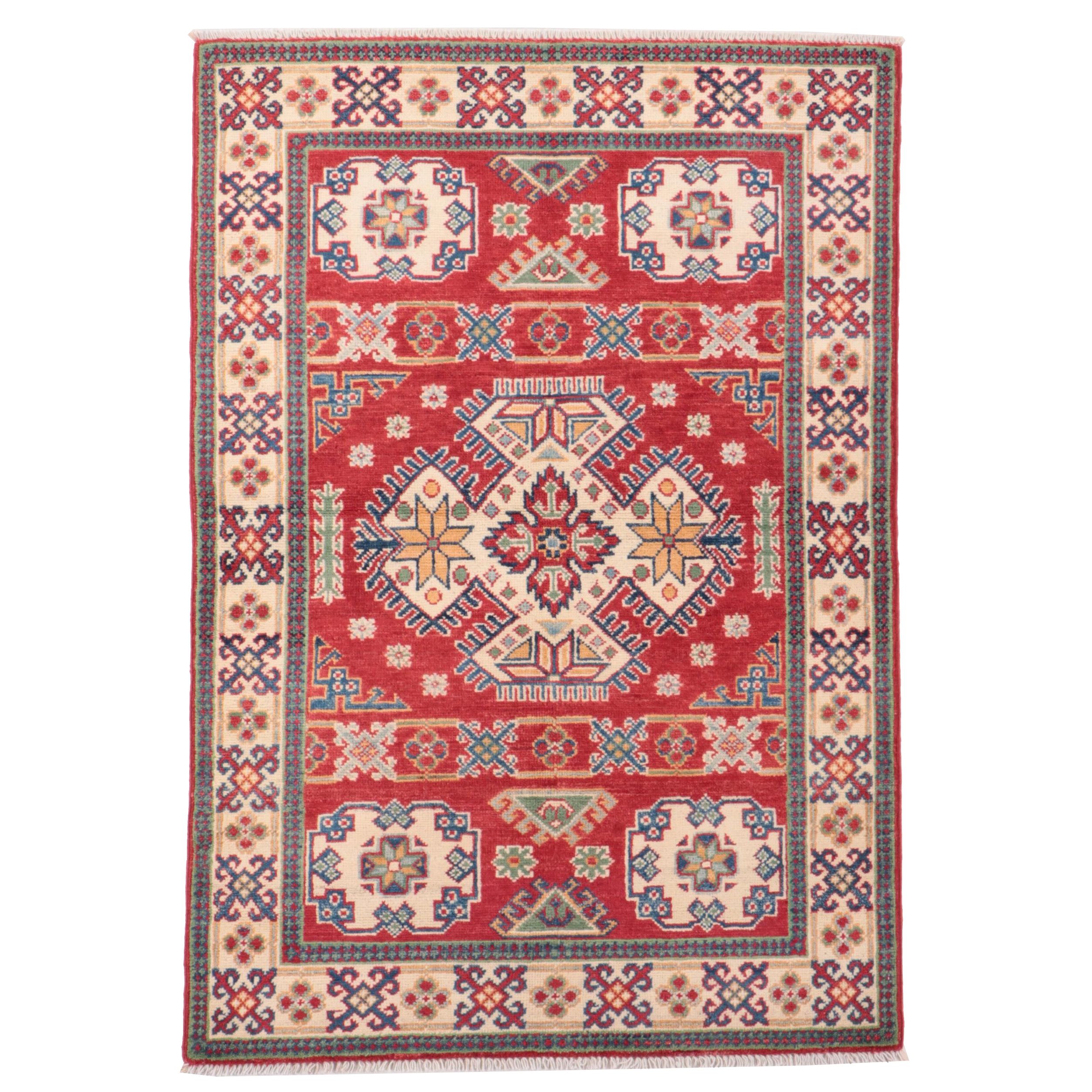 3'5 x 5' Hand-Knotted Pakistani Kazak Style Area Rug