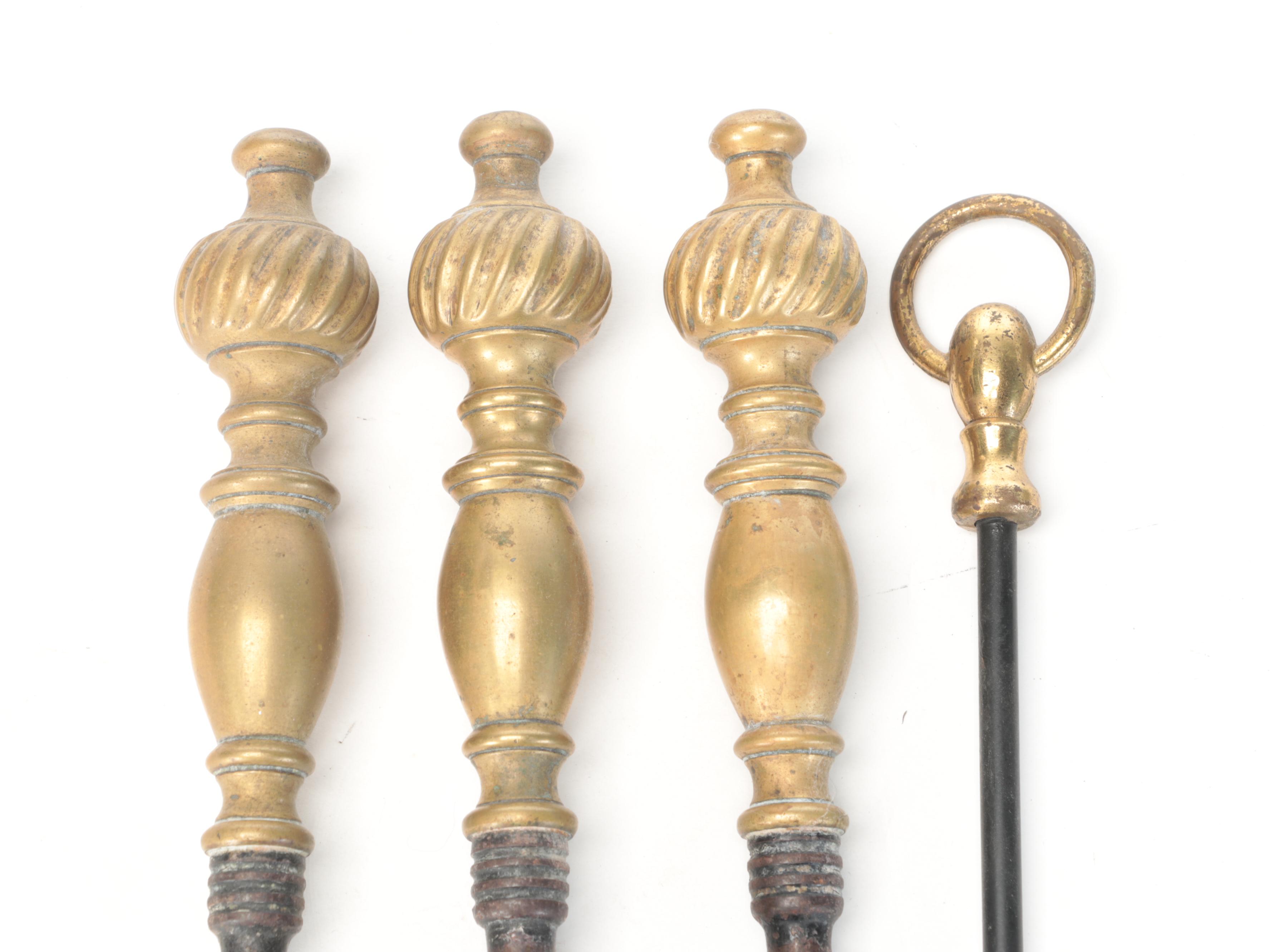 English Regency Style Brass Tool Rests and Other Fireplace Accessories