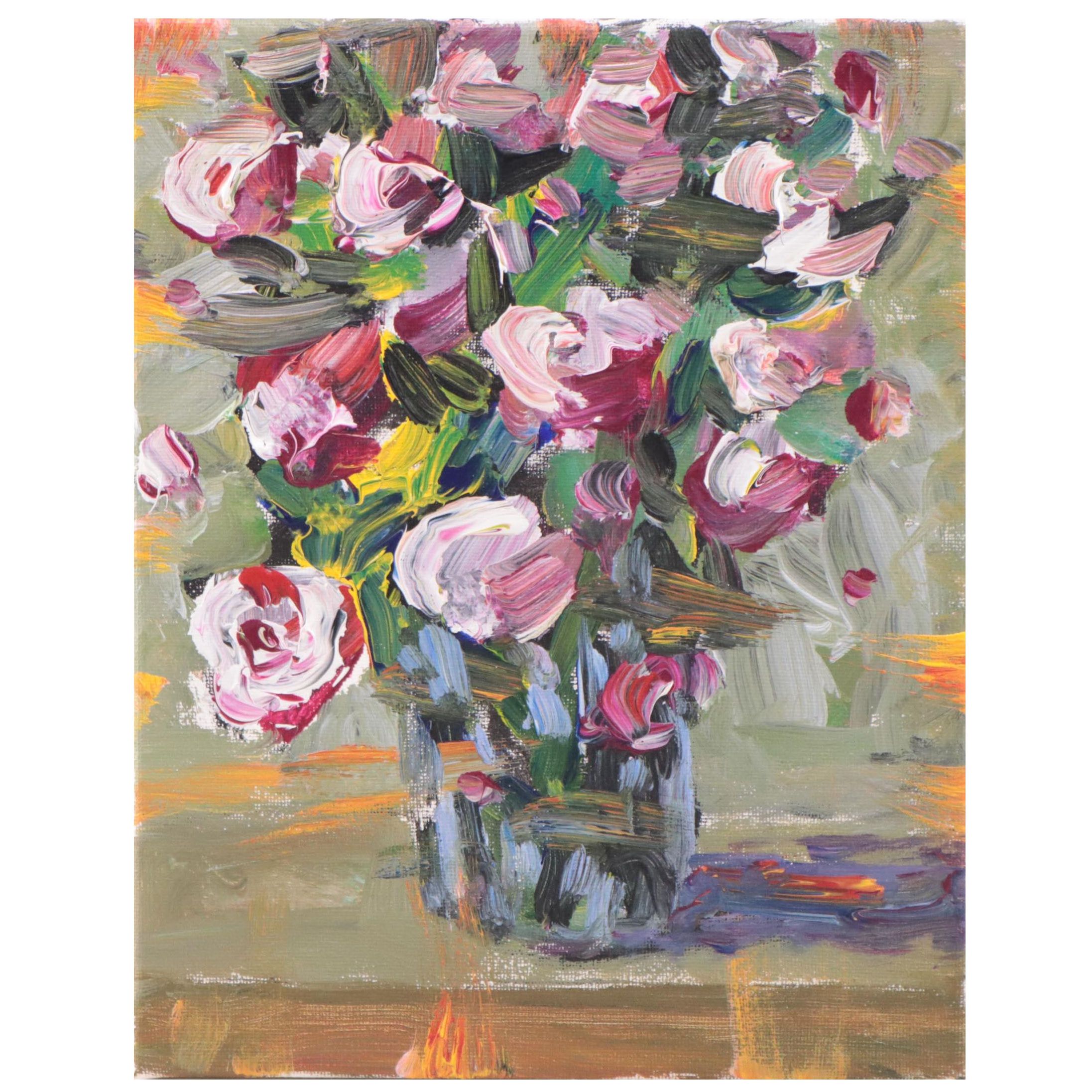 Amelia Colne Floral Still Life Acrylic Painting, 21st Century