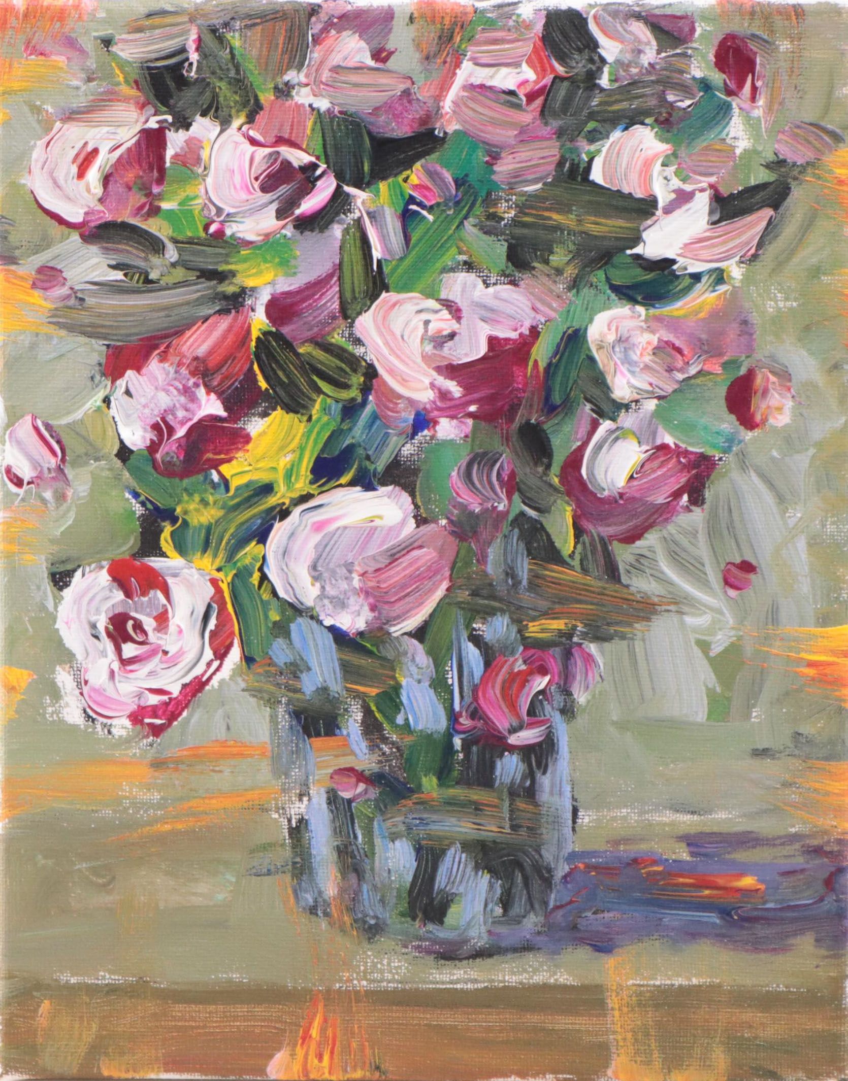 Amelia Colne Floral Still Life Acrylic Painting, 21st Century
