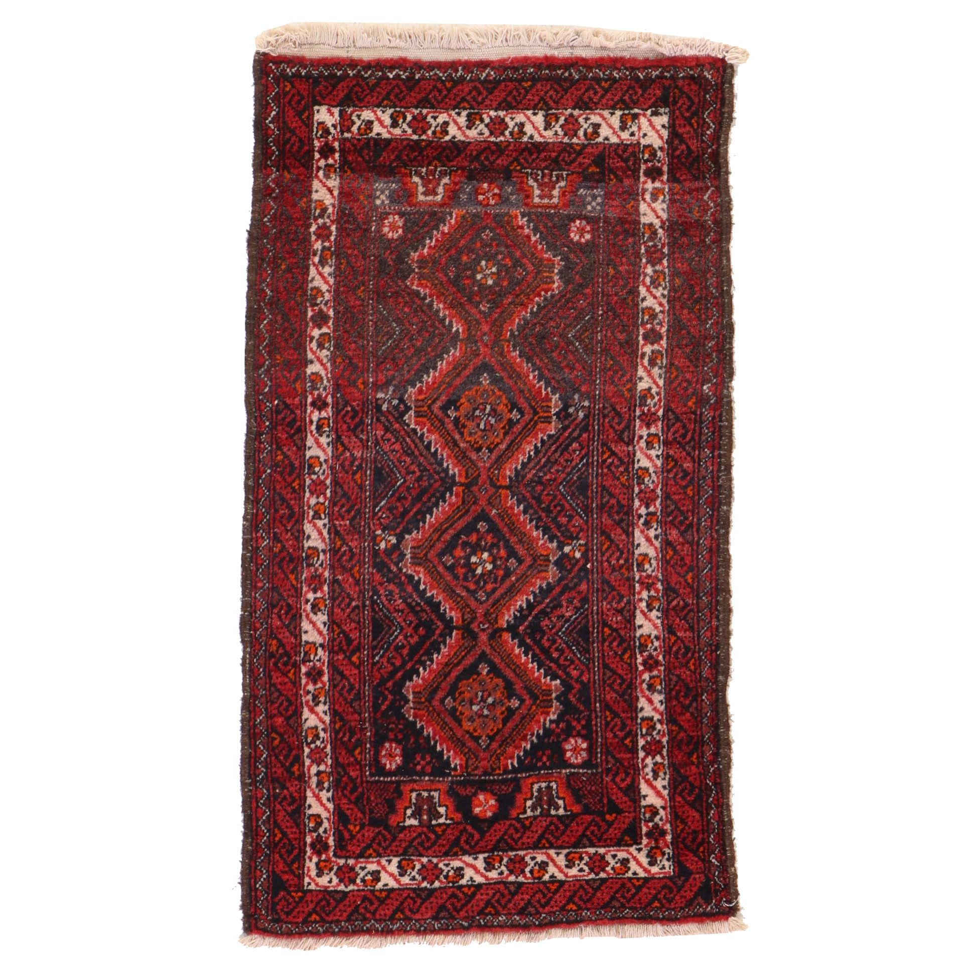 1'8 x 3' Hand-Knotted Persian Baluch Rug, 1920s