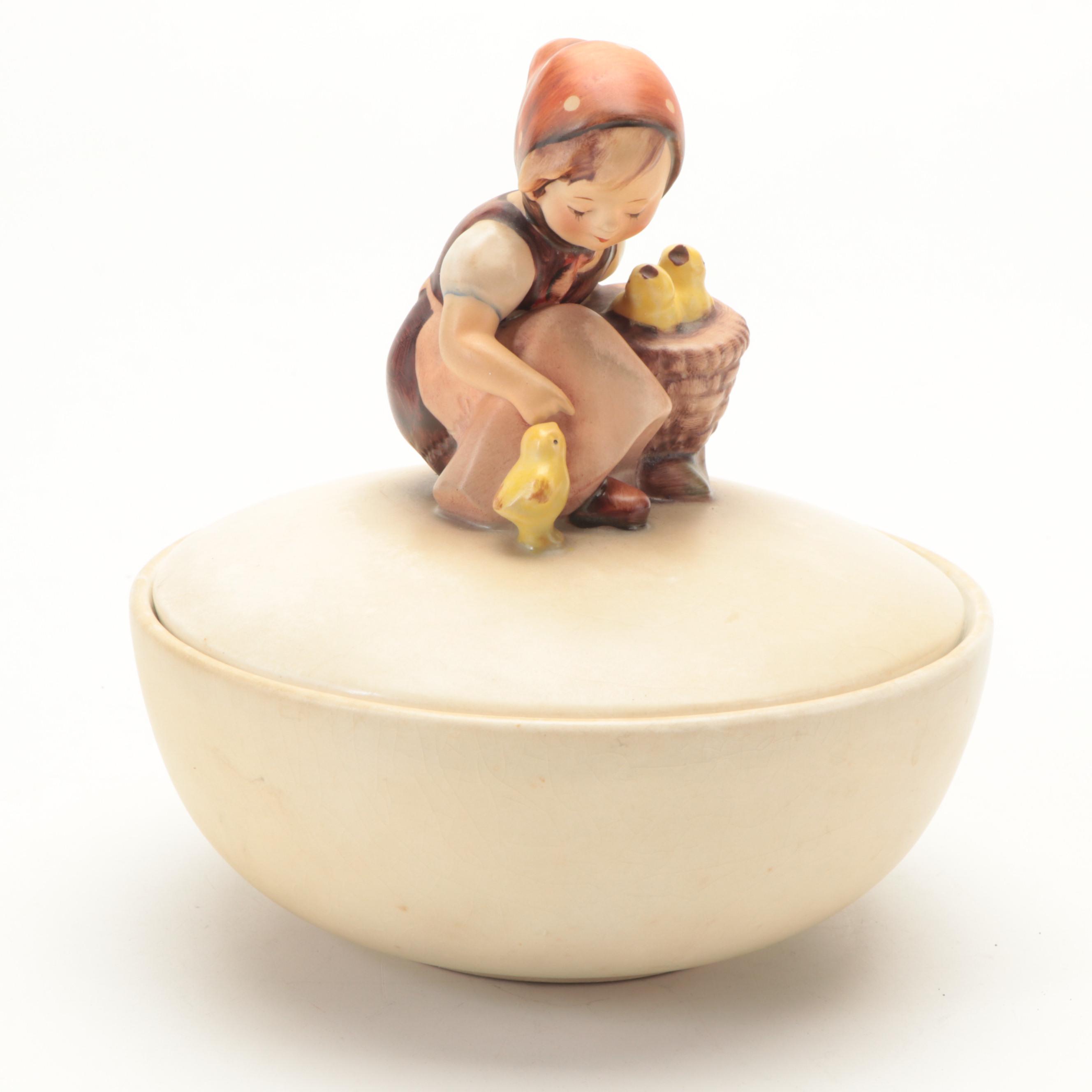 Goebel Hummel "Chick Girl" Porcelain Box and Other Hummel Figurines