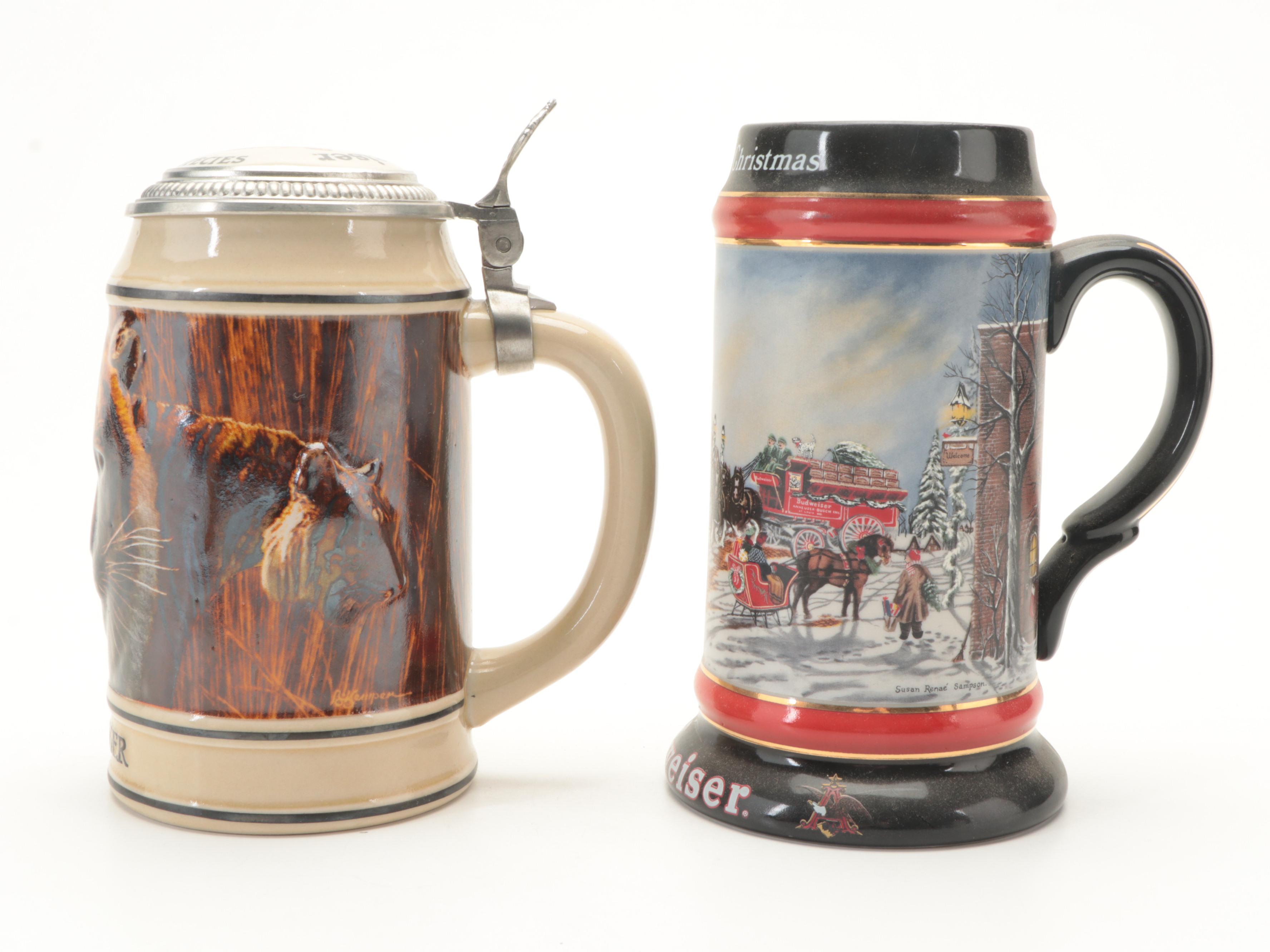 Anheuser-Busch Budweiser Boot Stein with Endangered Animals, Holiday Beer Steins