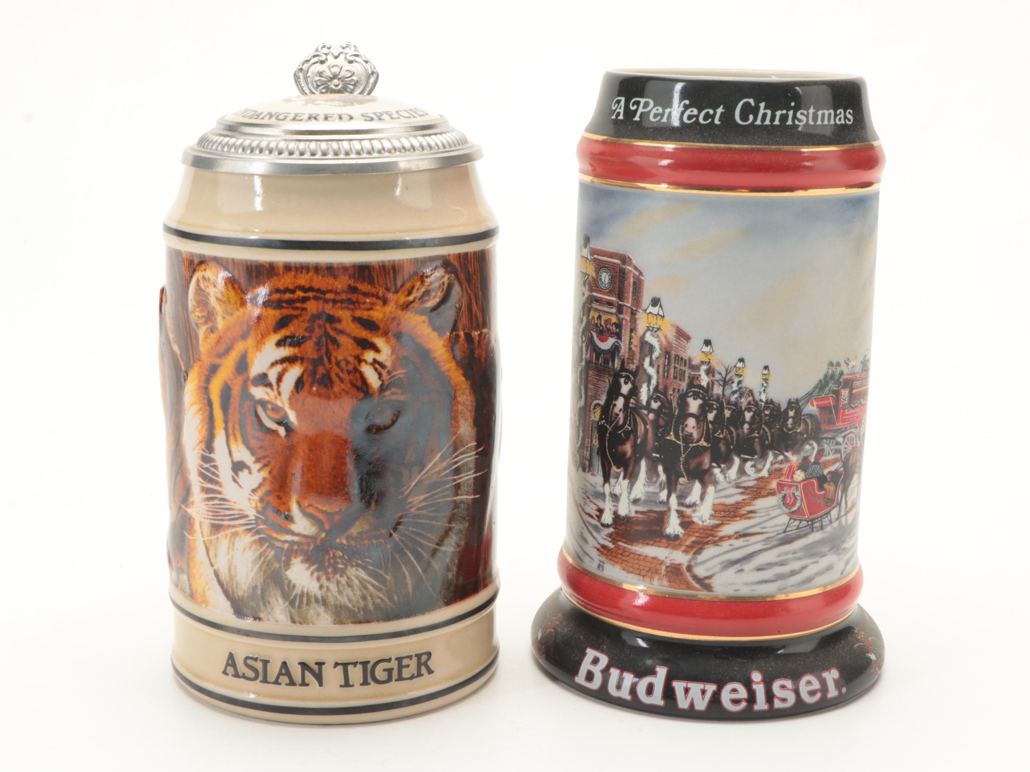 Anheuser-Busch Budweiser Boot Stein with Endangered Animals, Holiday Beer Steins