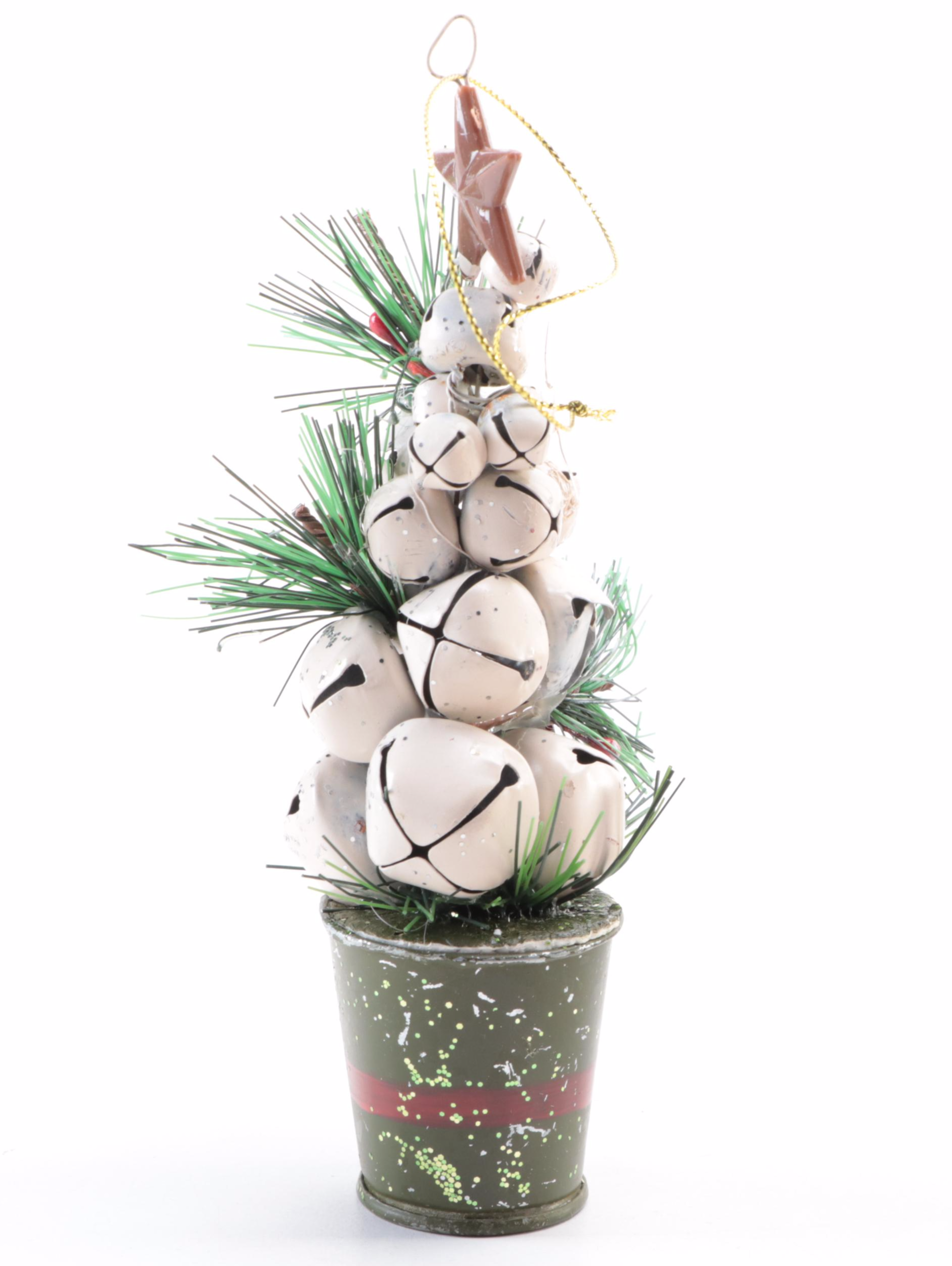 Painted Tole Metal Ice Skate, Beaded Star and Woven Wreath Tree Ornaments