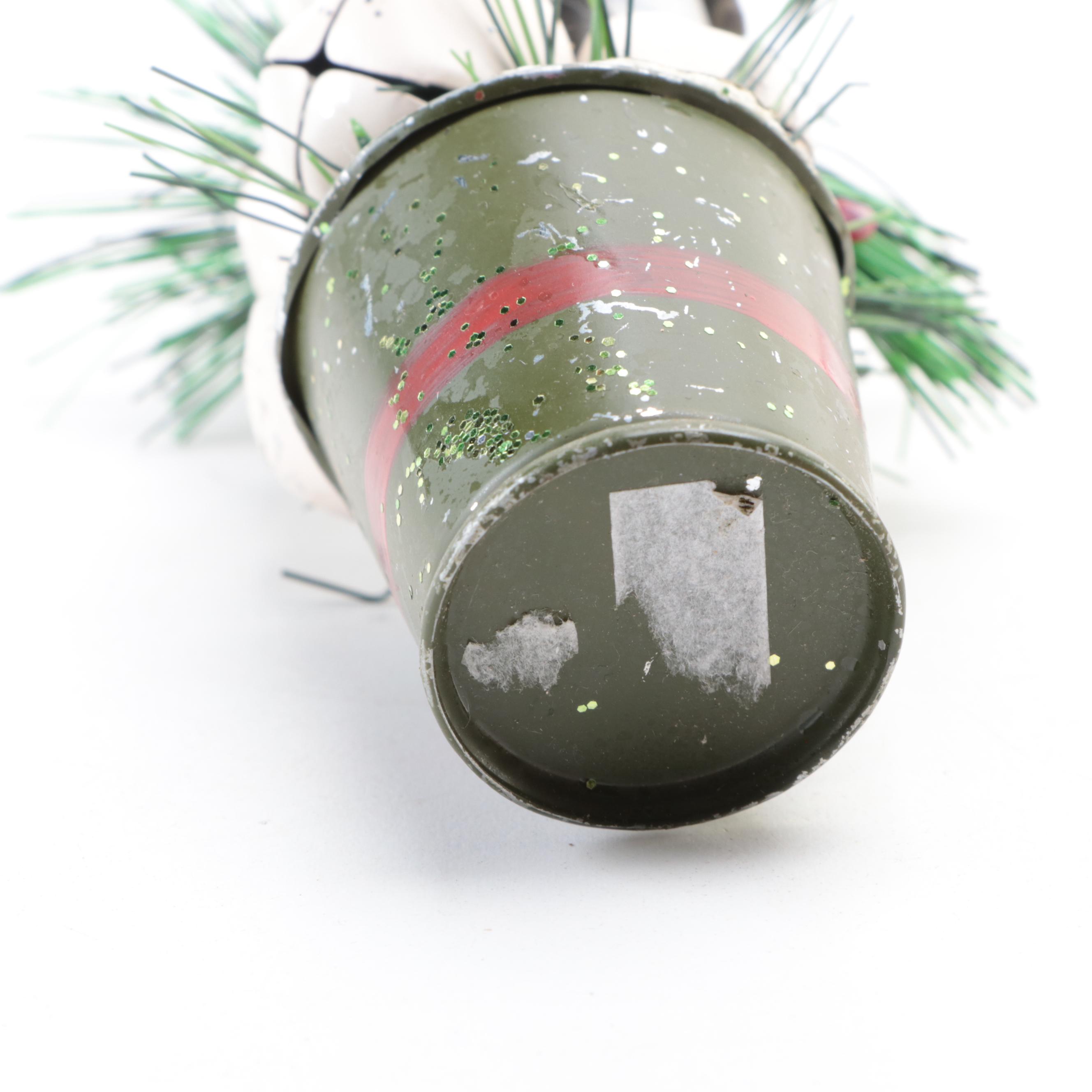 Painted Tole Metal Ice Skate, Beaded Star and Woven Wreath Tree Ornaments