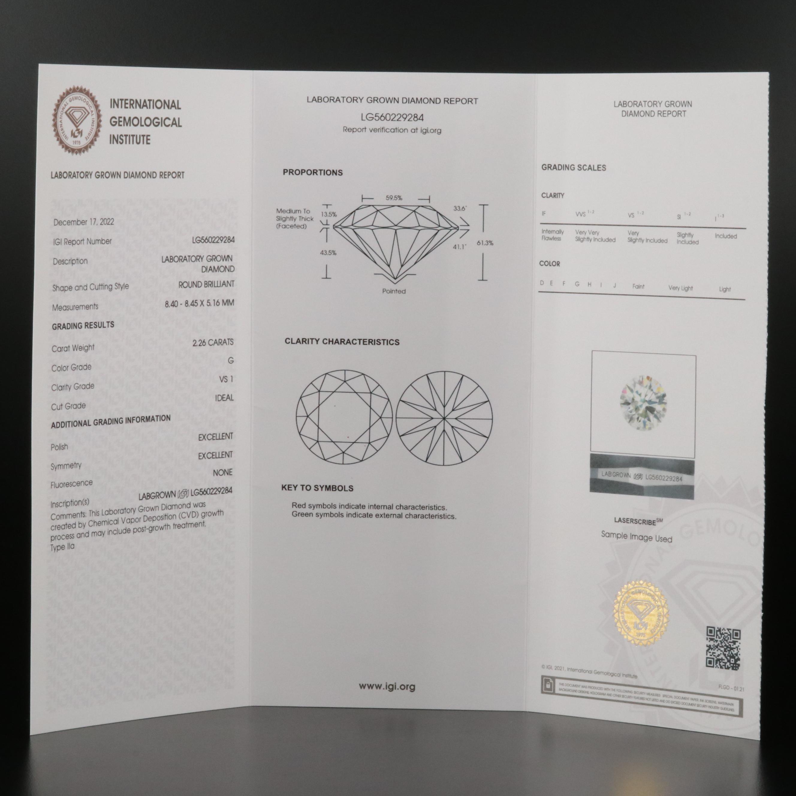 14K 2.38 CTW Lab Grown Diamond Ring with IGI Report and Platinum Head