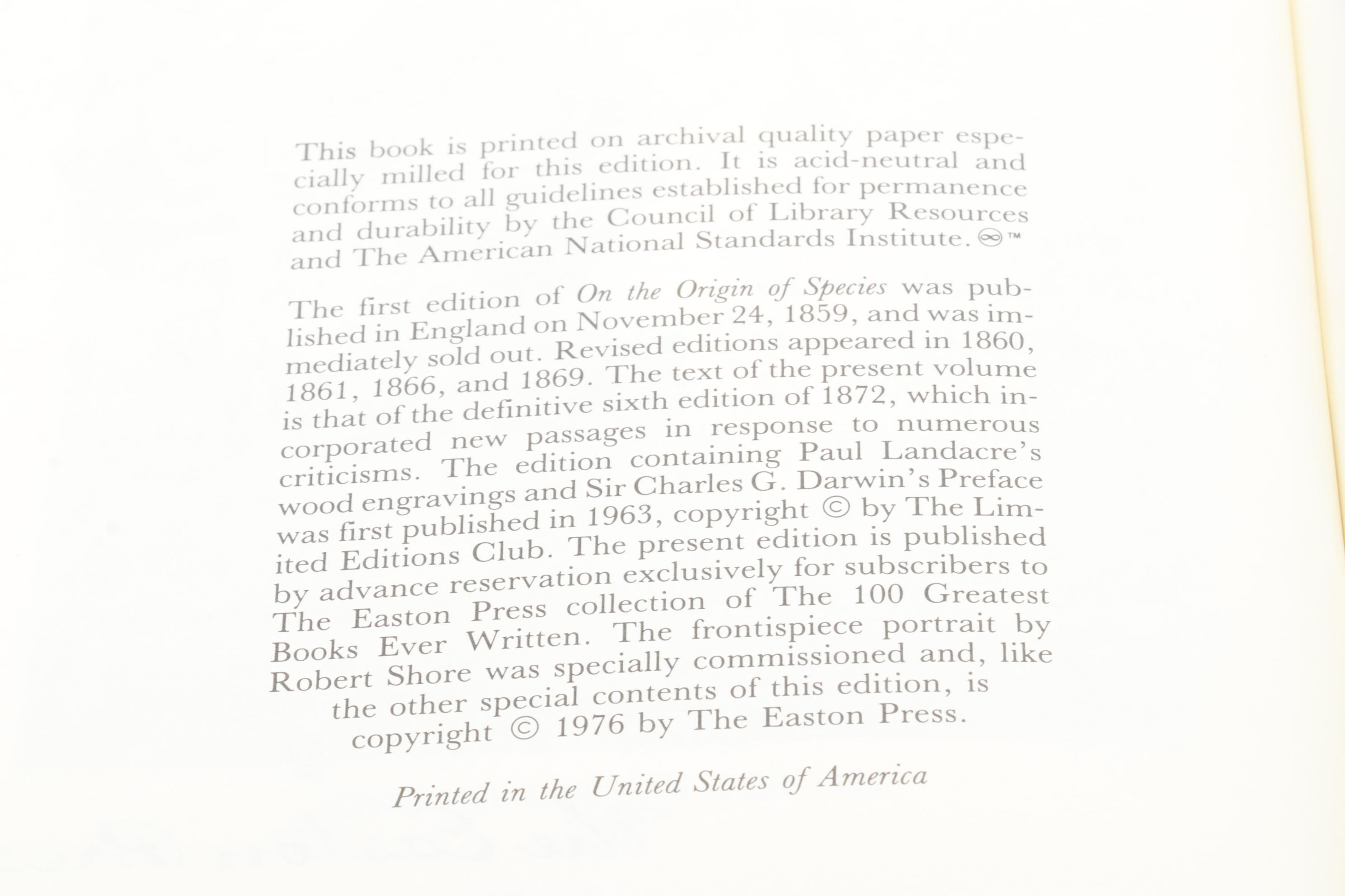 Easton Press Fiction and Nonfiction Books Including "On the Origin of Species"