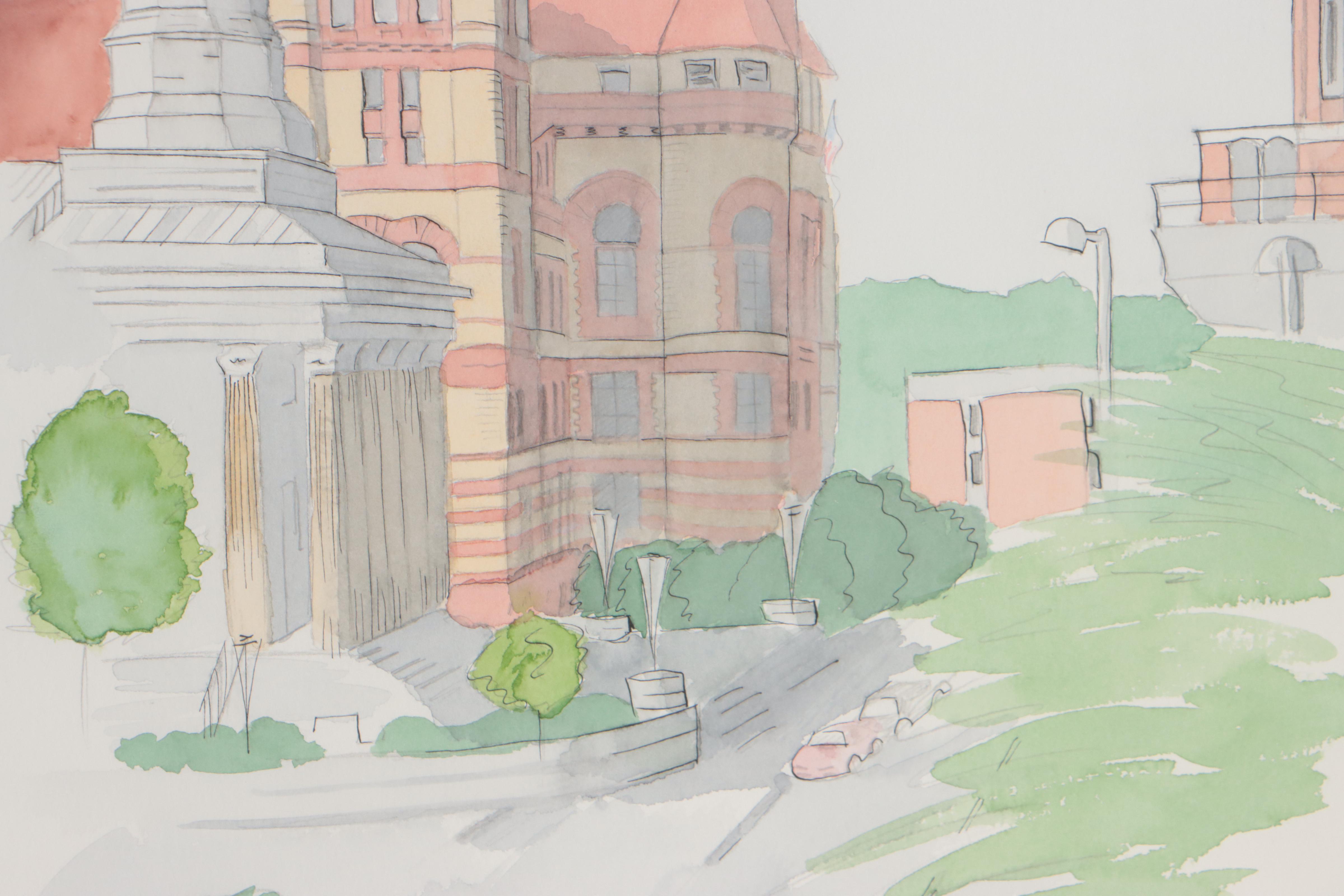 Paul Wolven Ink and Watercolor Painting "Plum Street #2," 1996