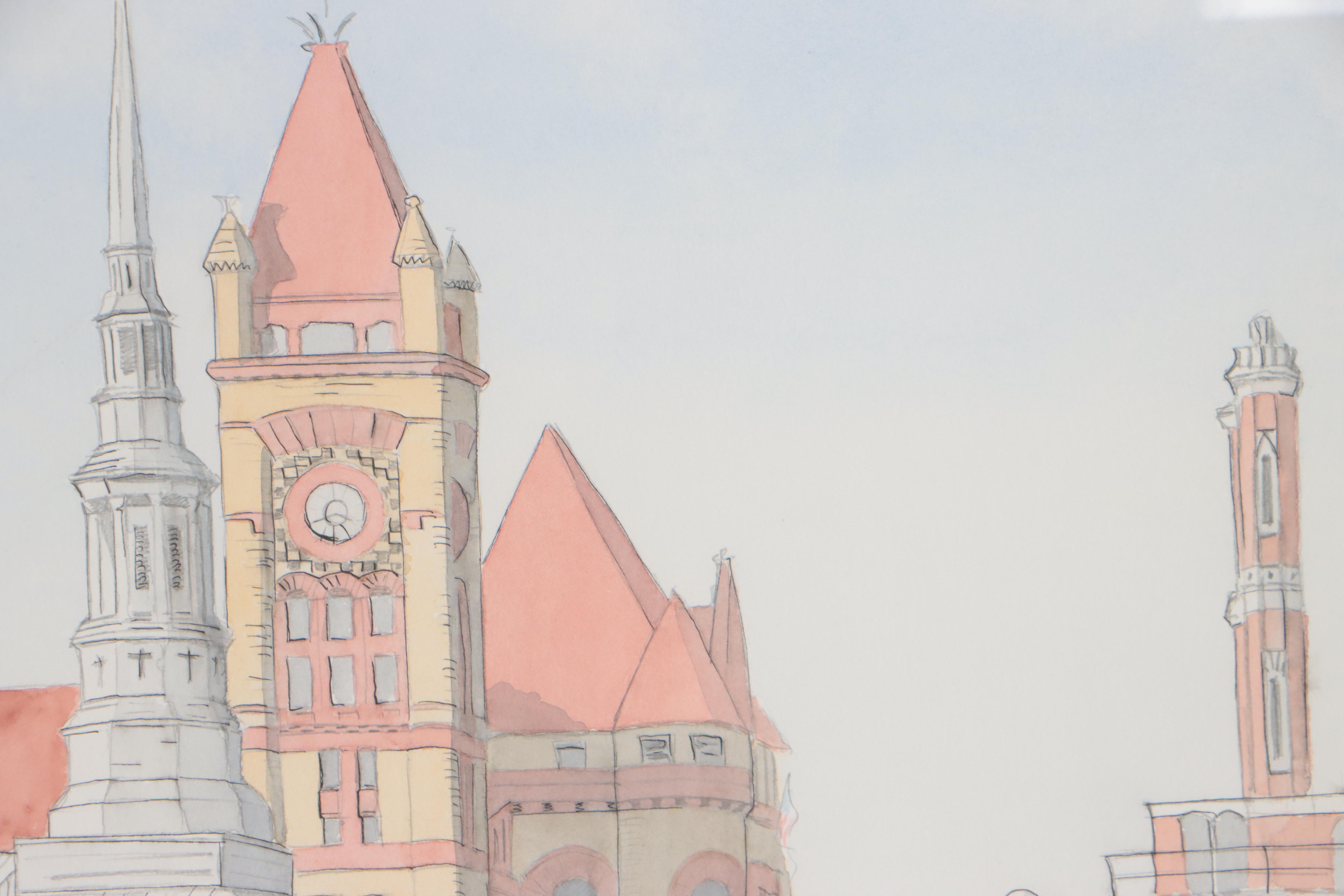 Paul Wolven Ink and Watercolor Painting "Plum Street #2," 1996