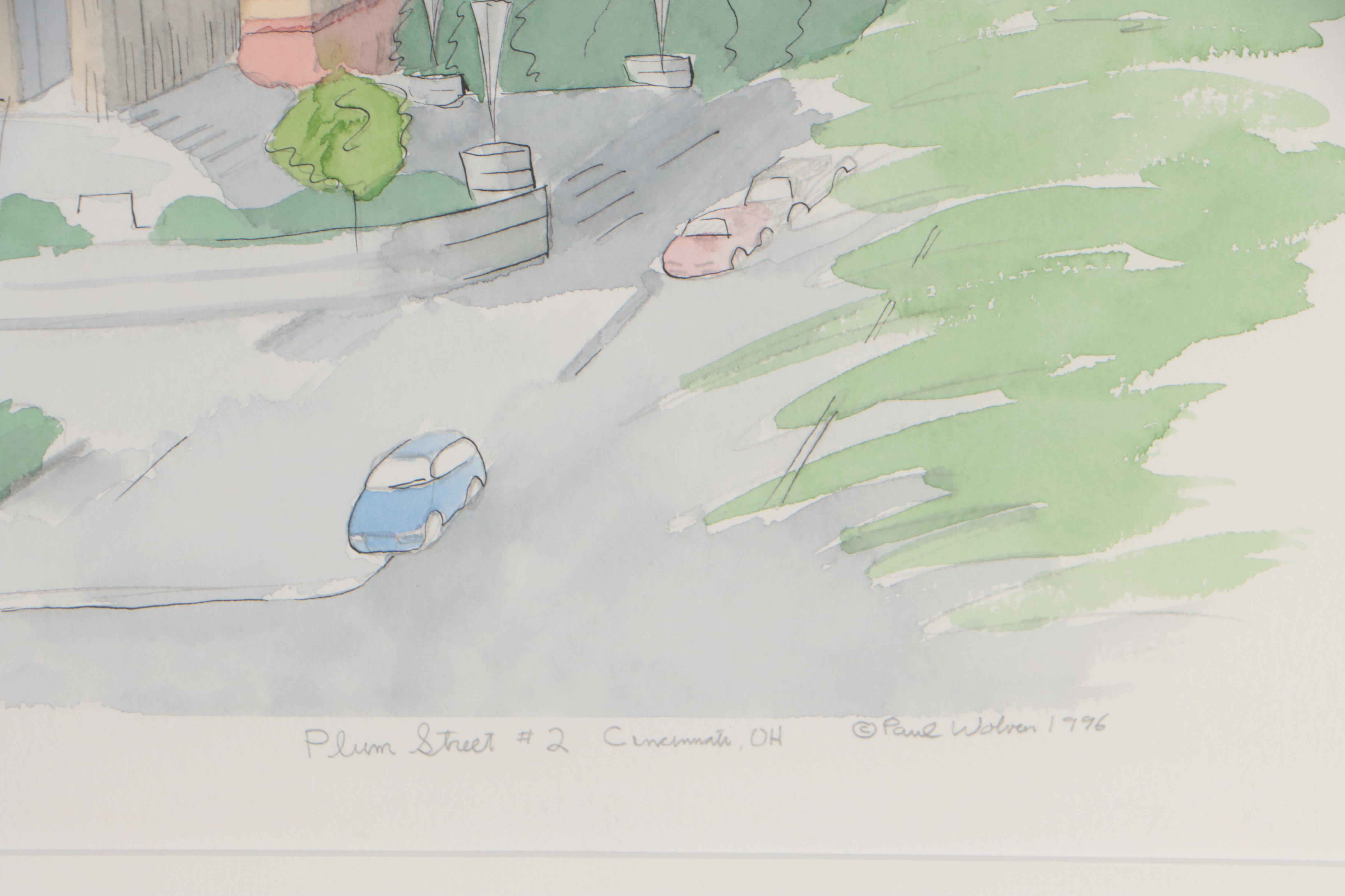 Paul Wolven Ink and Watercolor Painting "Plum Street #2," 1996