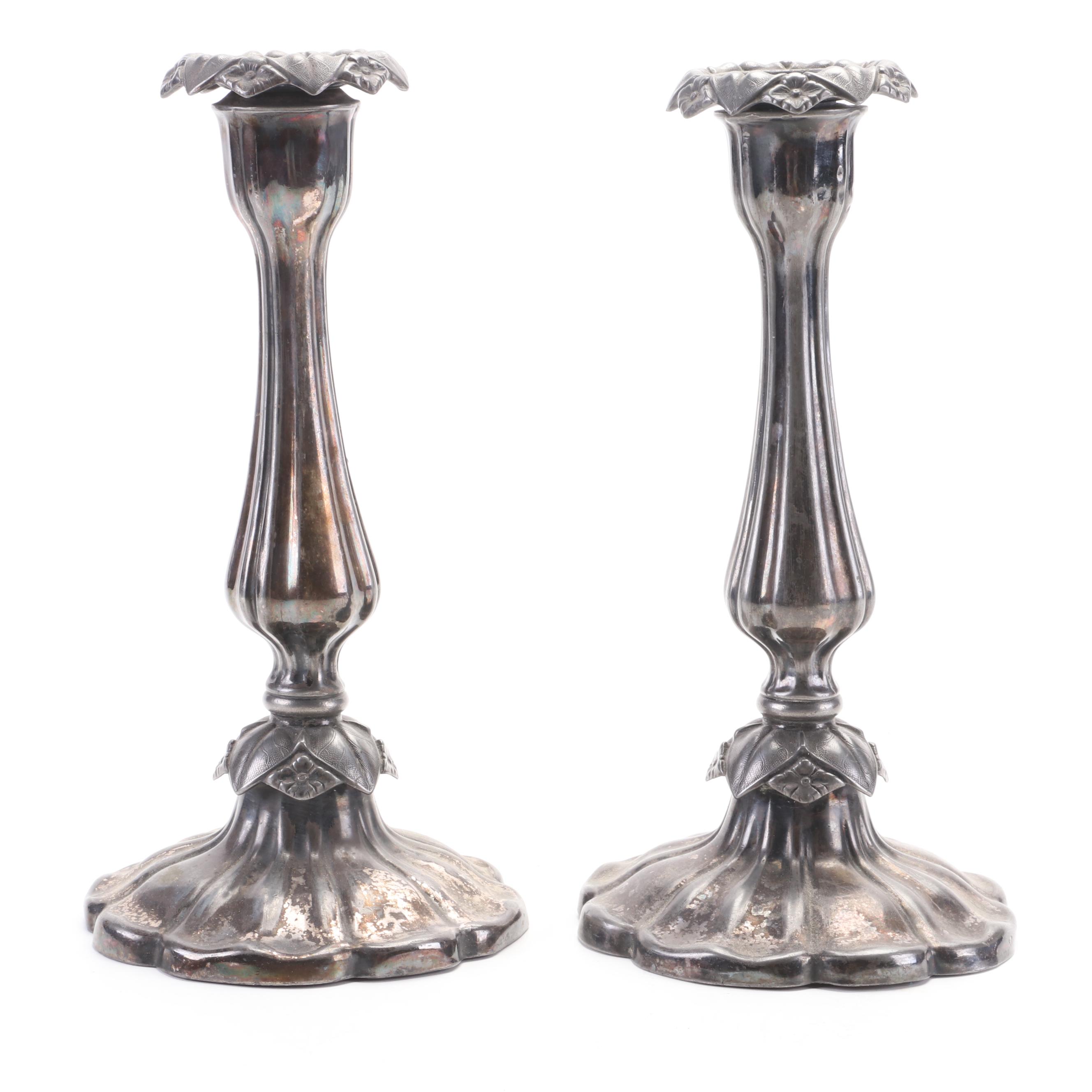 James Dixon & Son and Other Pewter Teapots with Silver Plate Candlesticks