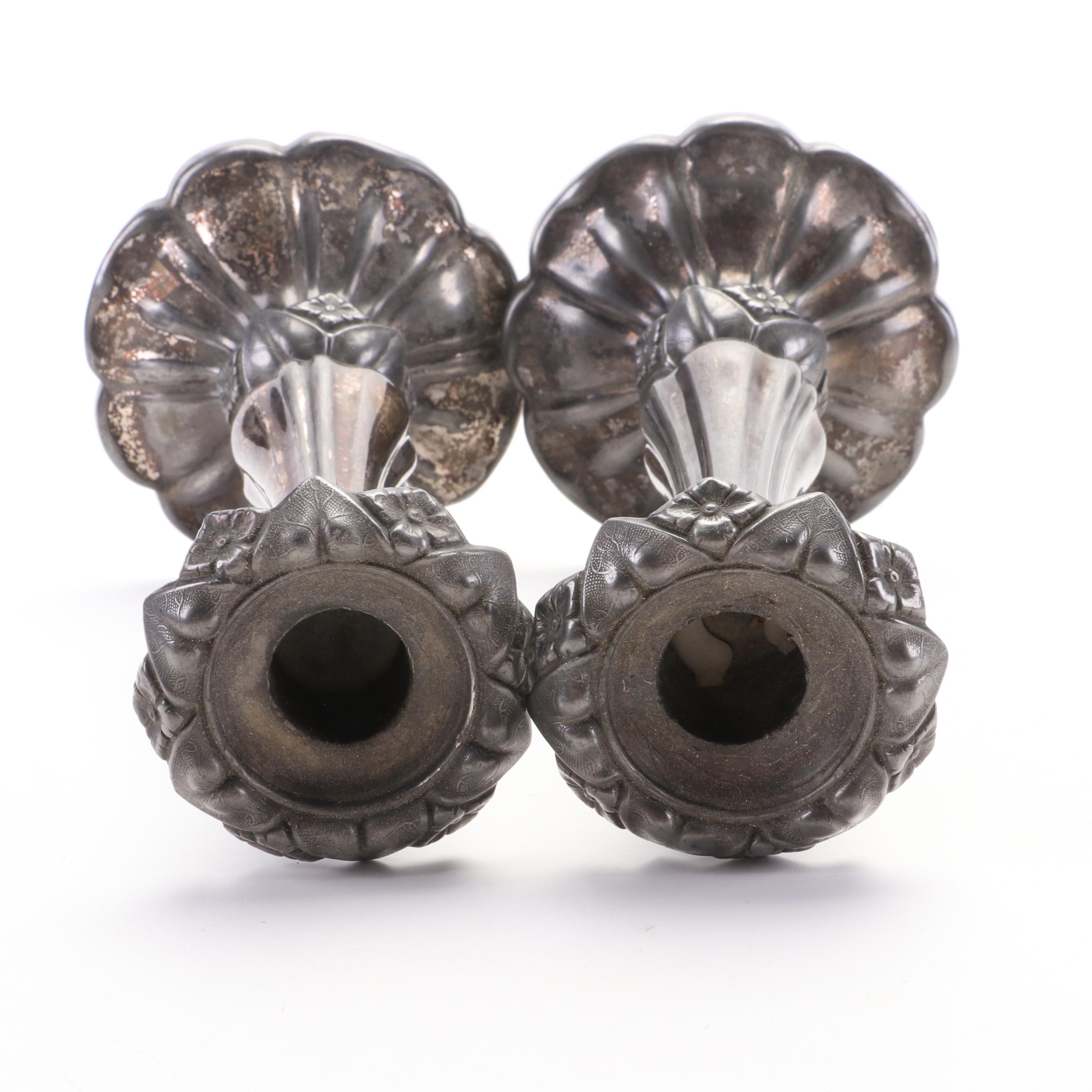 James Dixon & Son and Other Pewter Teapots with Silver Plate Candlesticks