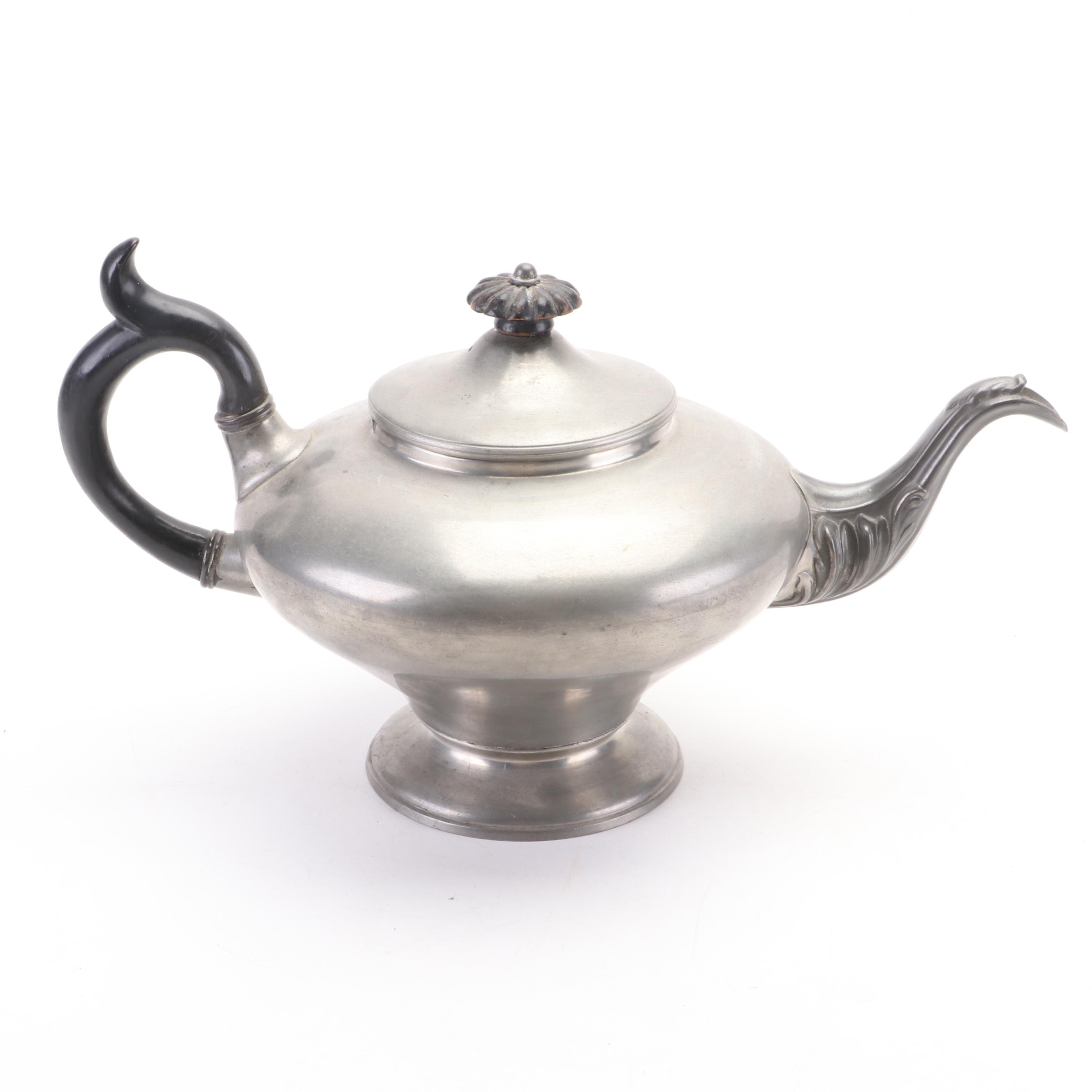 James Dixon & Son and Other Pewter Teapots with Silver Plate Candlesticks