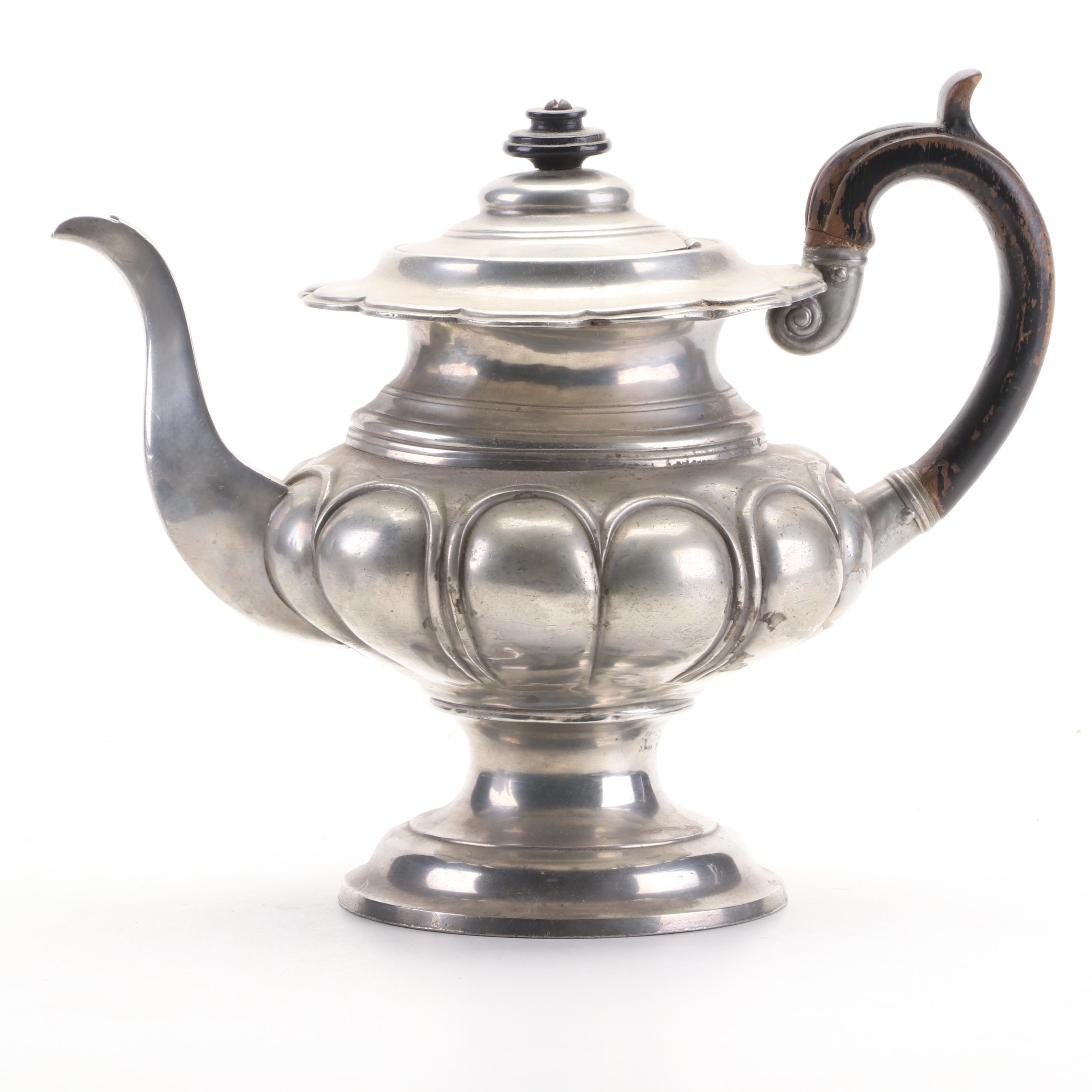 James Dixon & Son and Other Pewter Teapots with Silver Plate Candlesticks