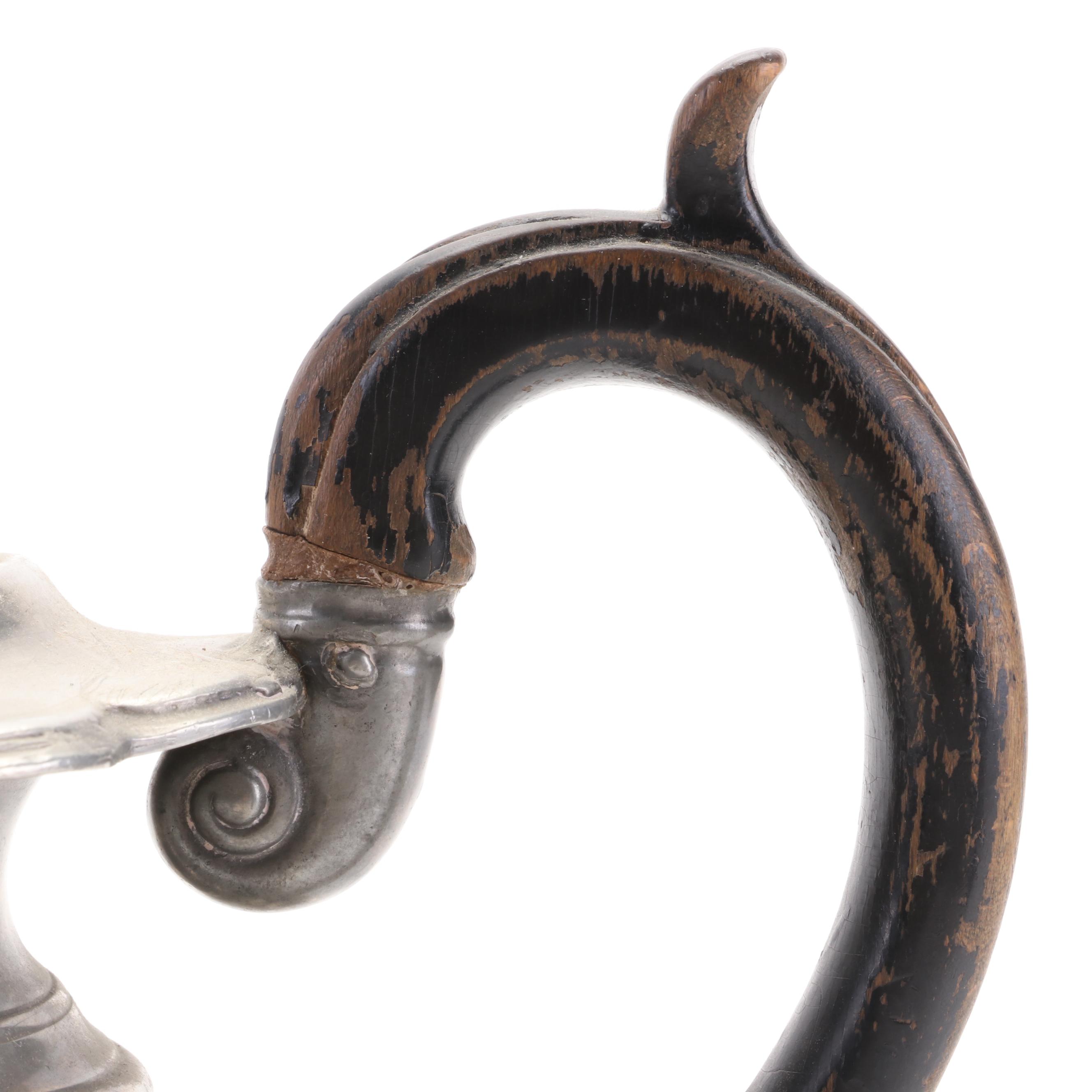 James Dixon & Son and Other Pewter Teapots with Silver Plate Candlesticks