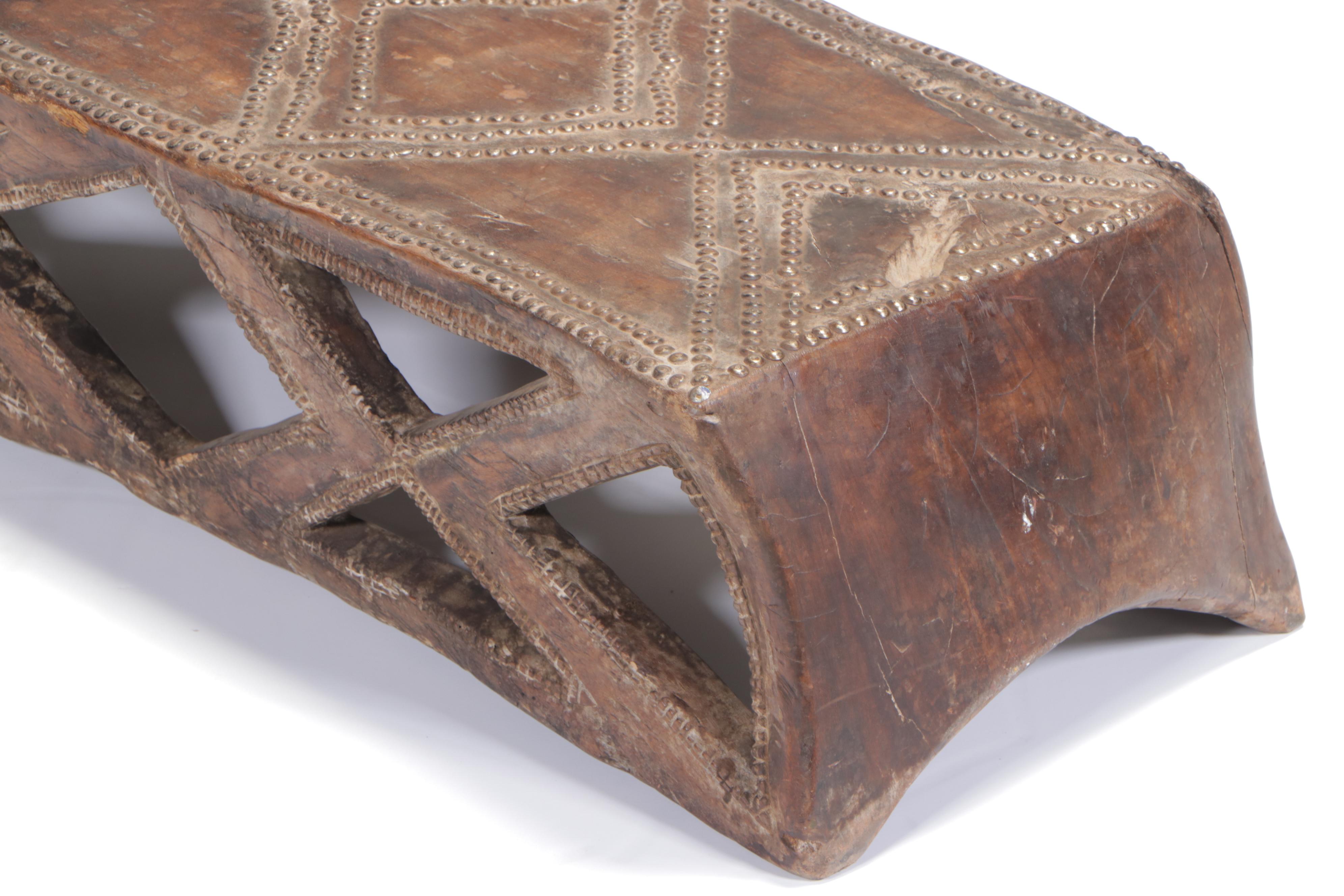 Zaire Tabwa People Hand-Carved and Nailhead Trim Wooden Chieftain's Bed