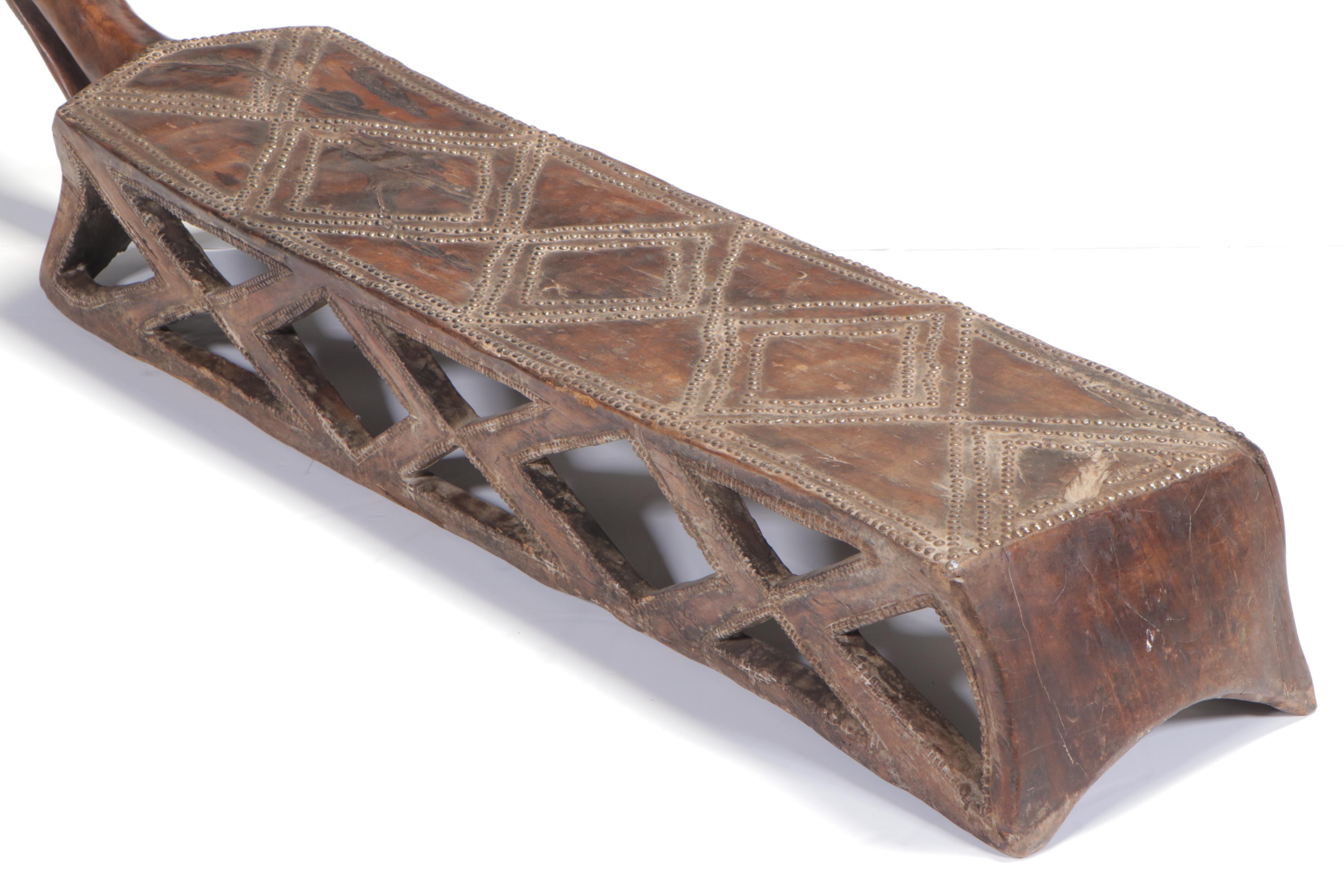 Zaire Tabwa People Hand-Carved and Nailhead Trim Wooden Chieftain's Bed