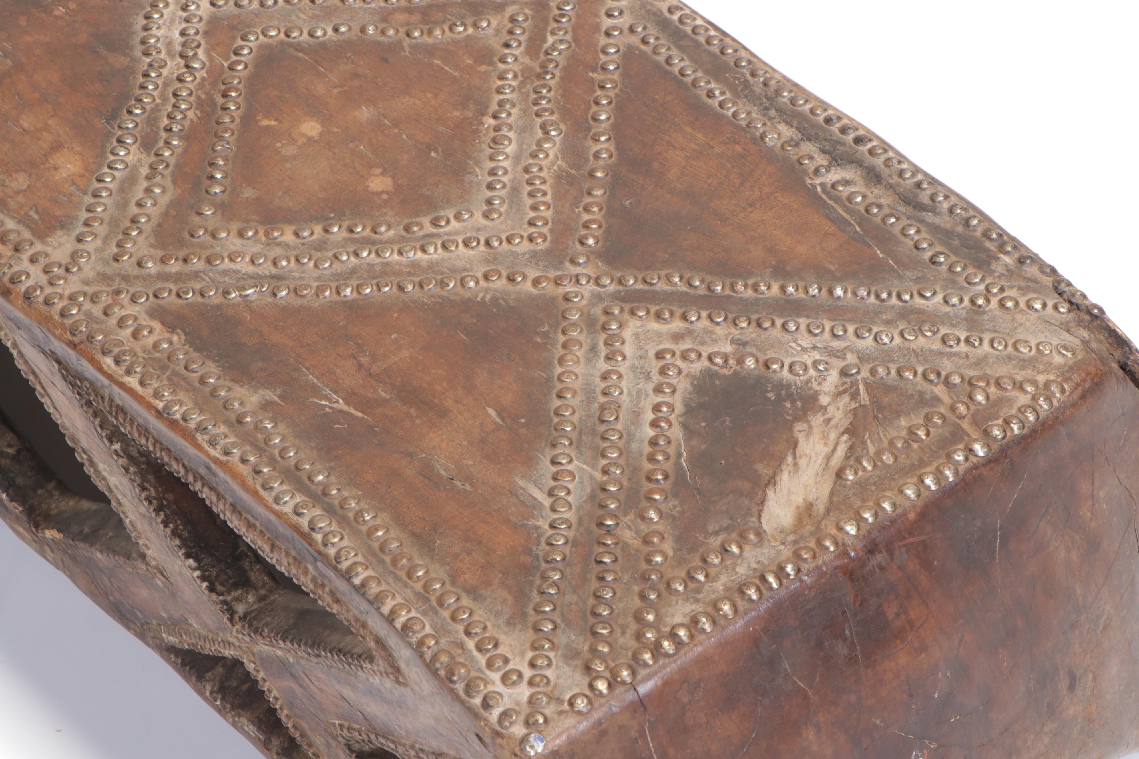 Zaire Tabwa People Hand-Carved and Nailhead Trim Wooden Chieftain's Bed