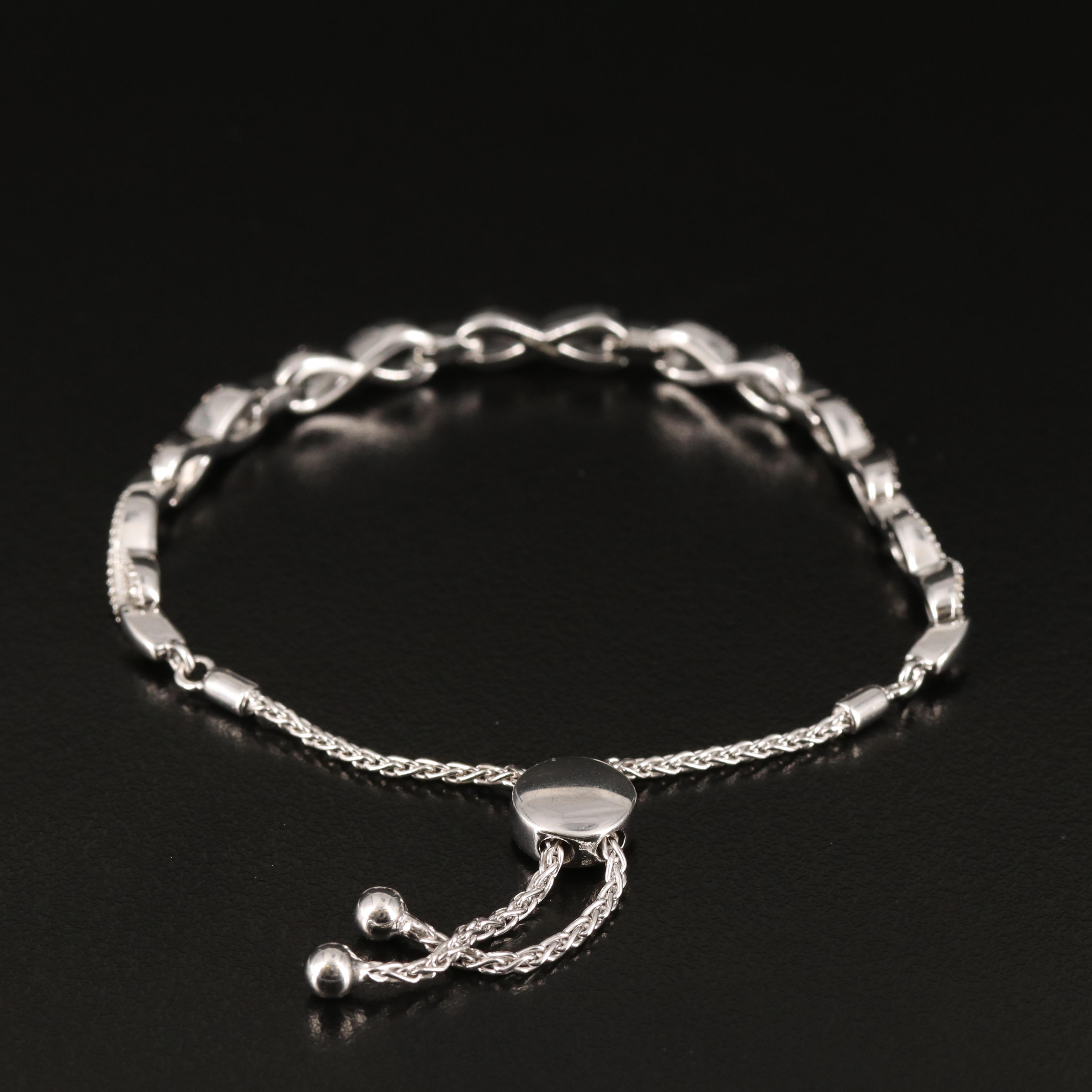 Sterling Diamond Infinity Bolo Bracelet