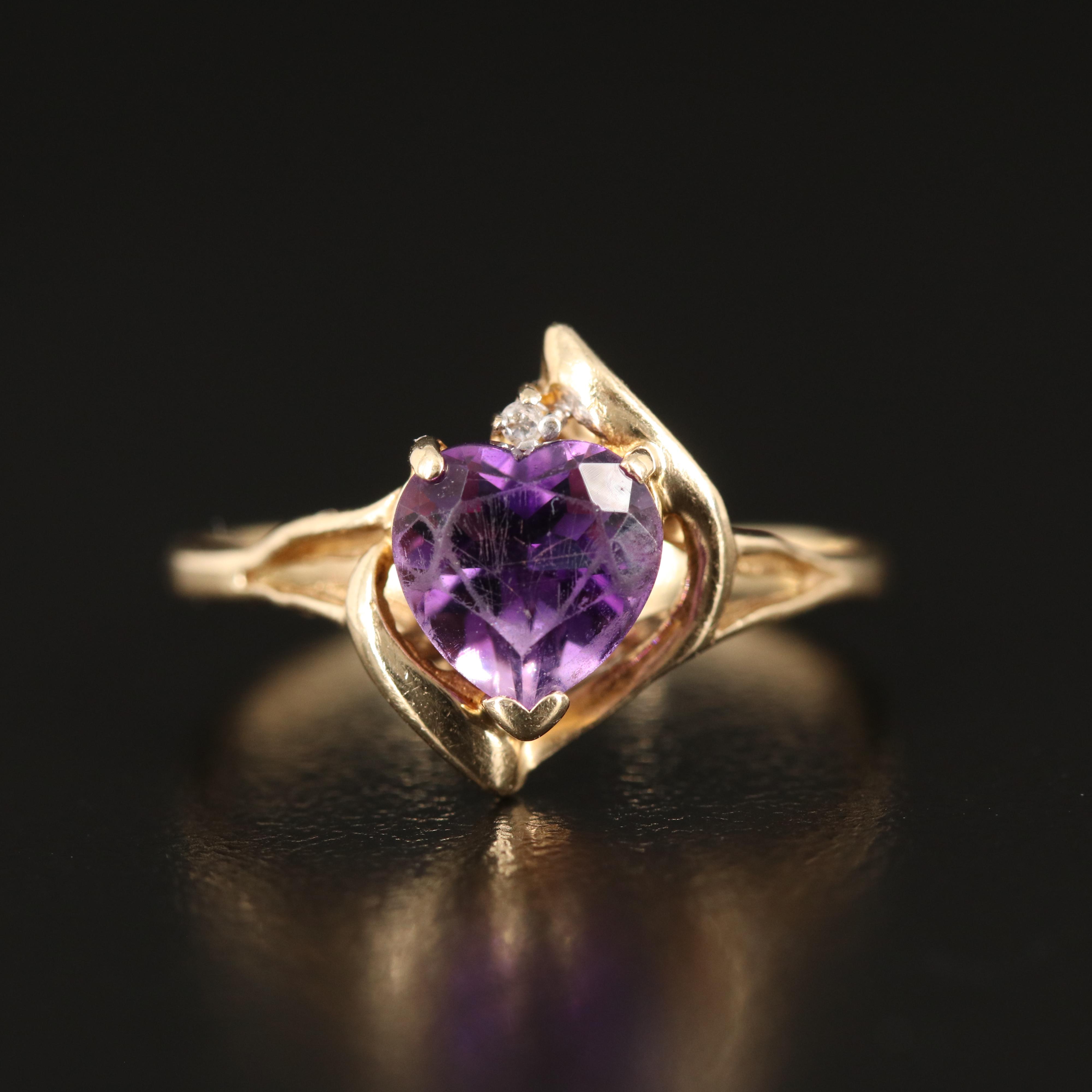 10K Amethyst and Diamond Heart Ring