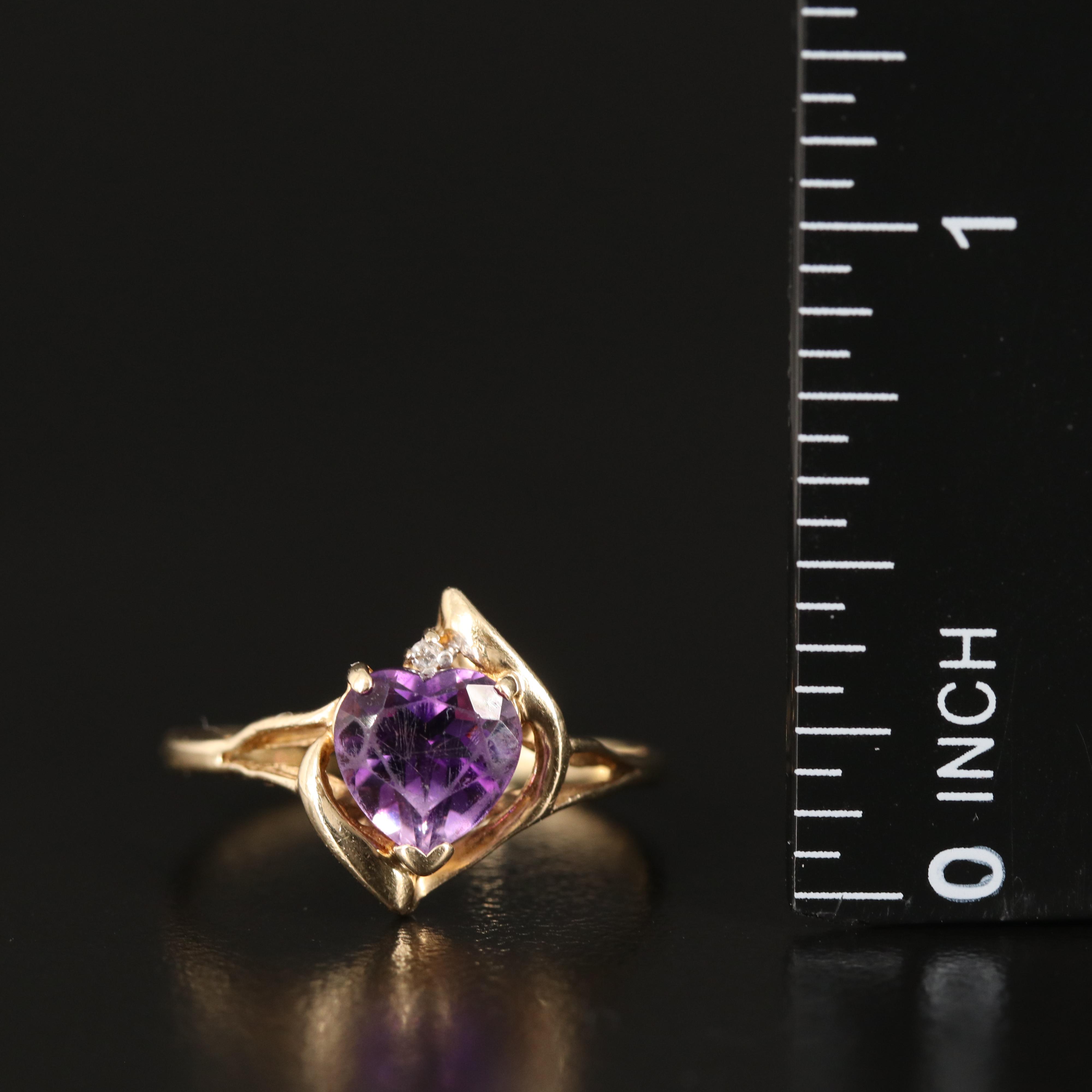 10K Amethyst and Diamond Heart Ring