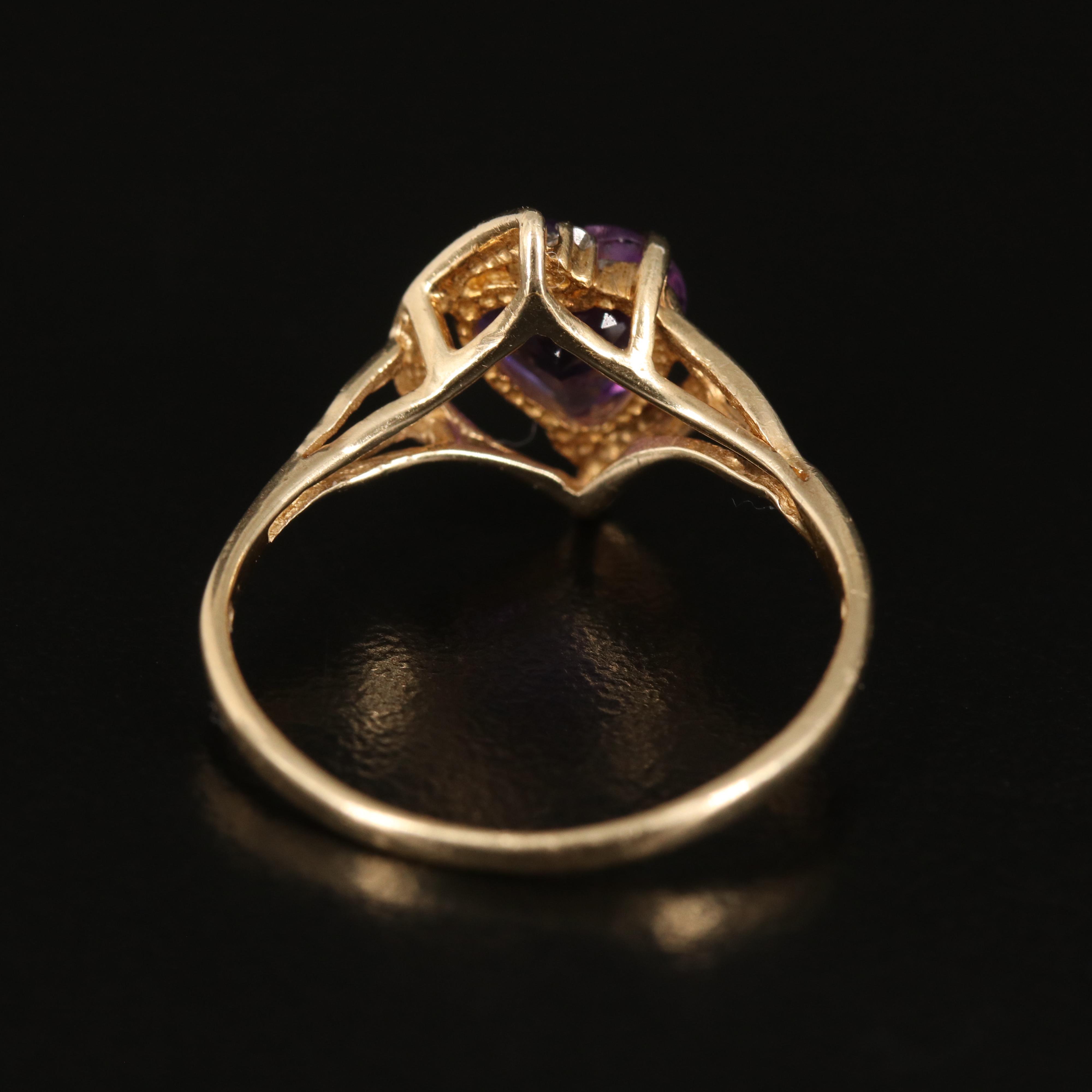 10K Amethyst and Diamond Heart Ring
