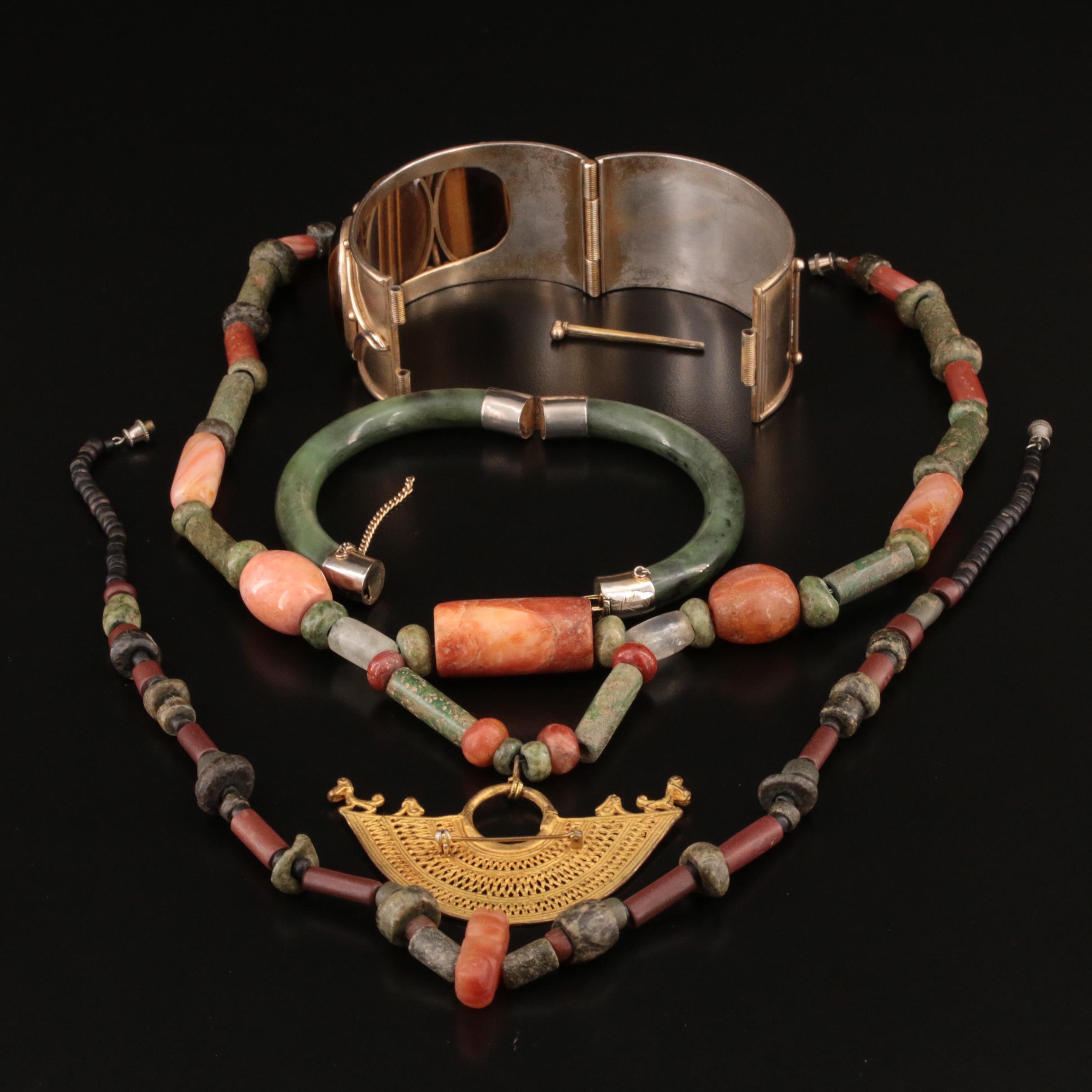 Tiger's Eye, Agate and Sterling Featured in Hinged Bangle and Necklace Selection