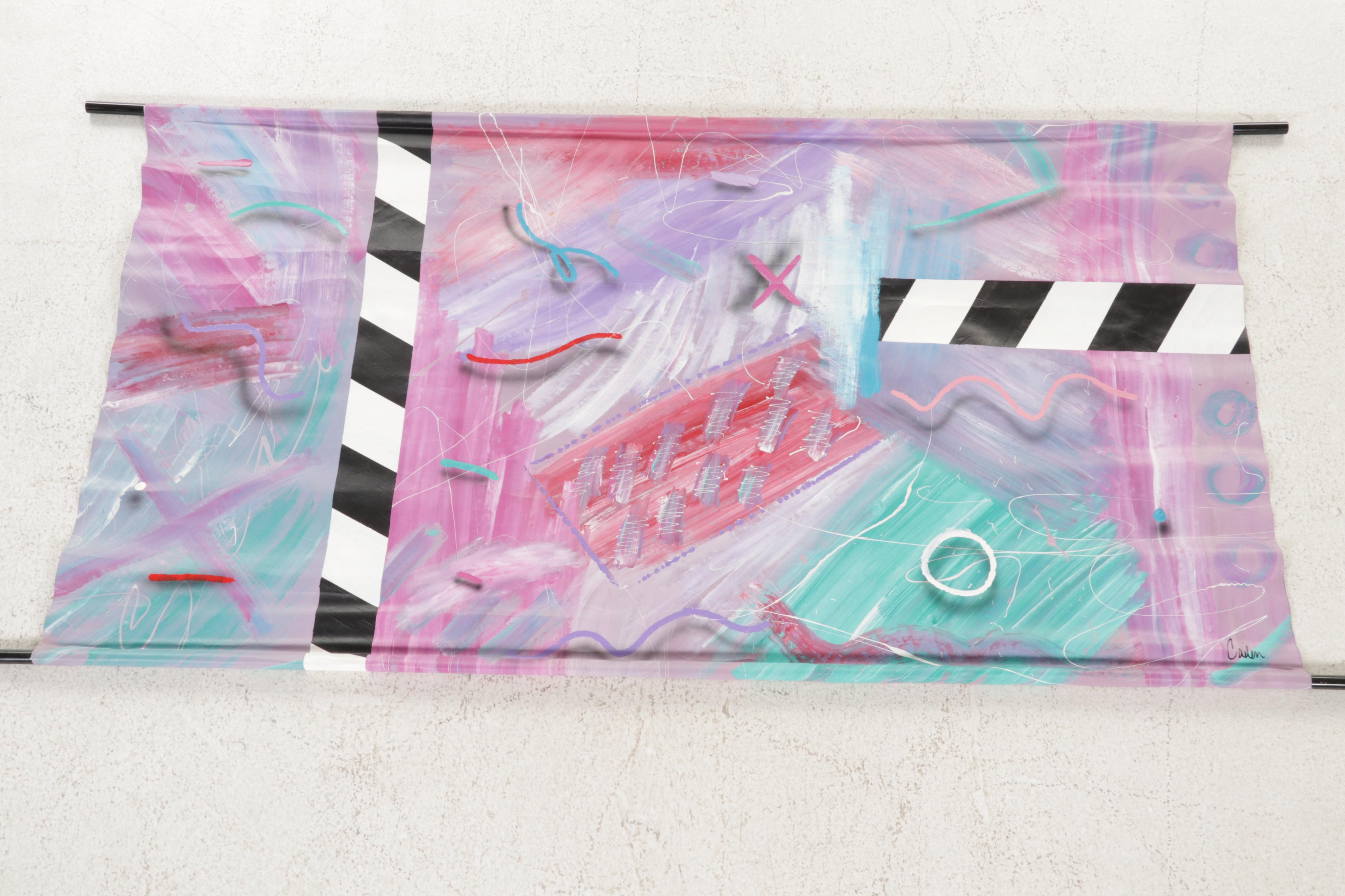 Large-Scale Abstract Acrylic Painting Hanging Scroll, Circa 2000