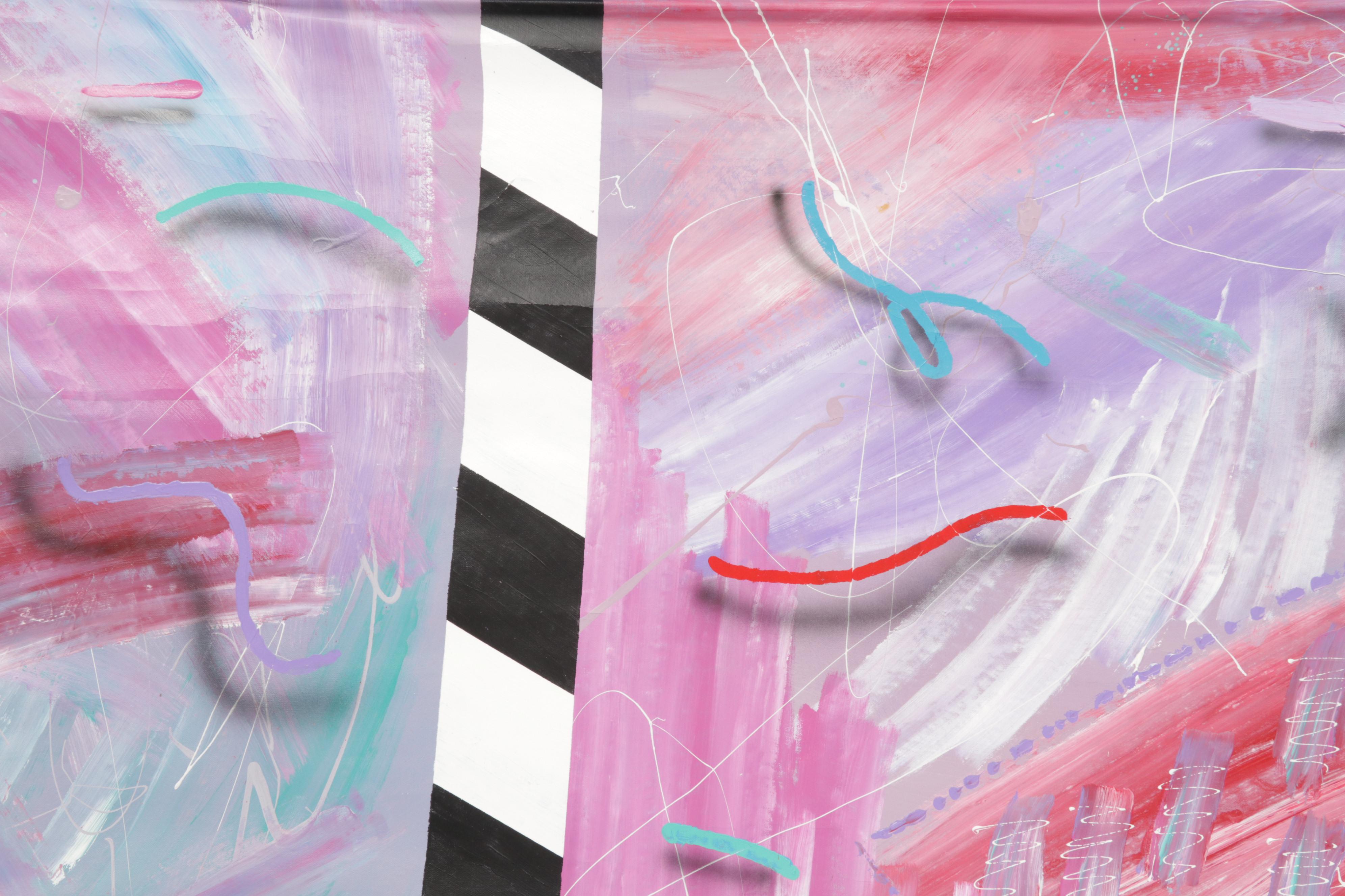 Large-Scale Abstract Acrylic Painting Hanging Scroll, Circa 2000