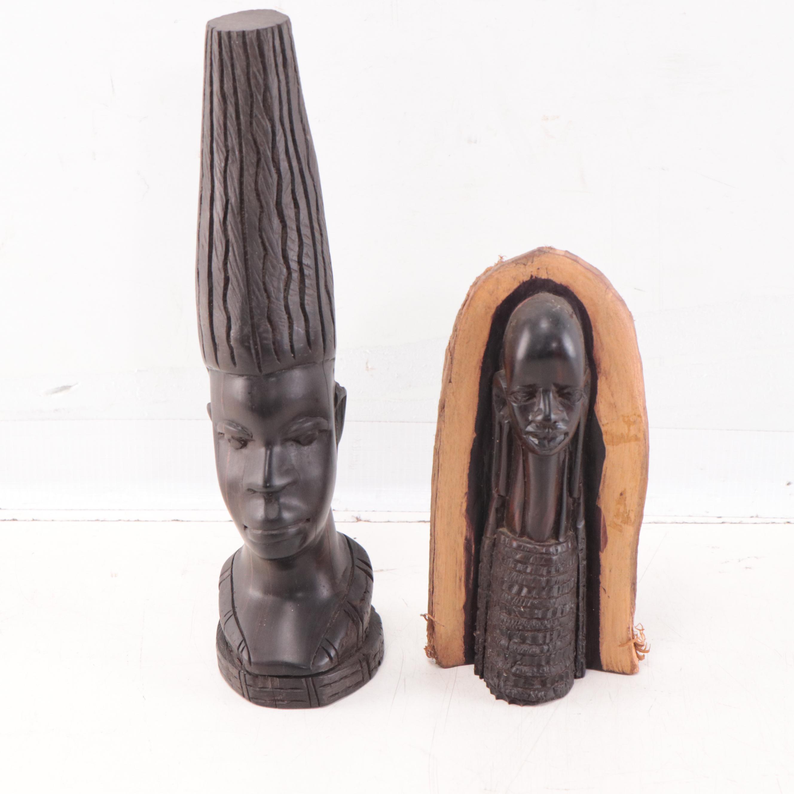 Ben Apollo Maasai Pottery Male and Female Busts with Varied African Sculptures