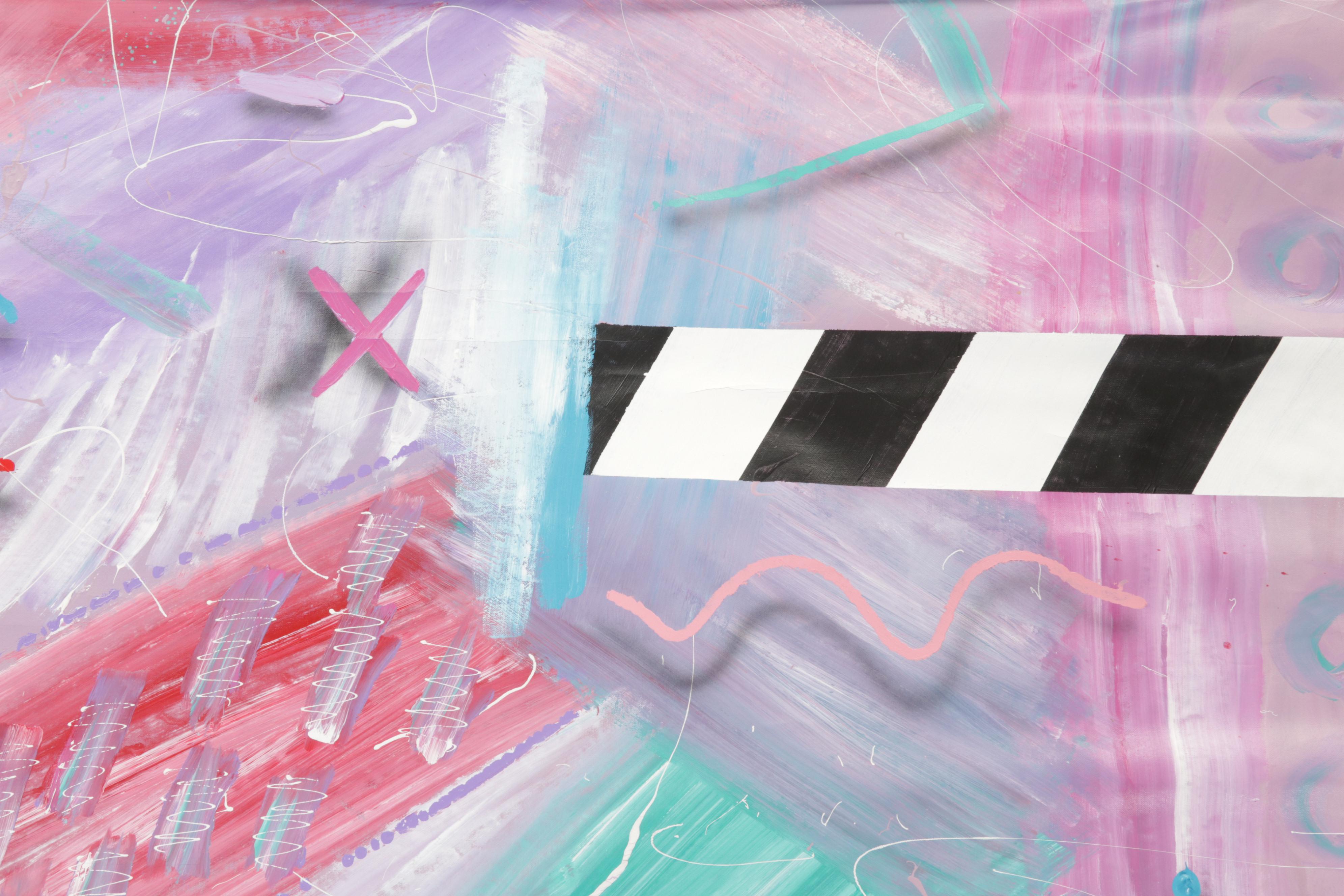 Large-Scale Abstract Acrylic Painting Hanging Scroll, Circa 2000