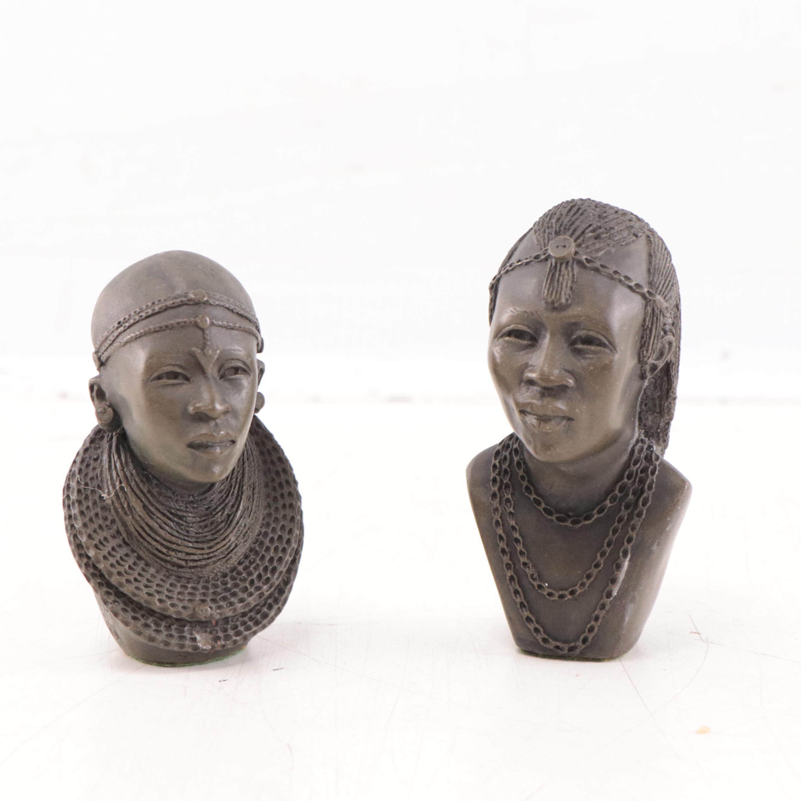 Ben Apollo Maasai Pottery Male and Female Busts with Varied African Sculptures