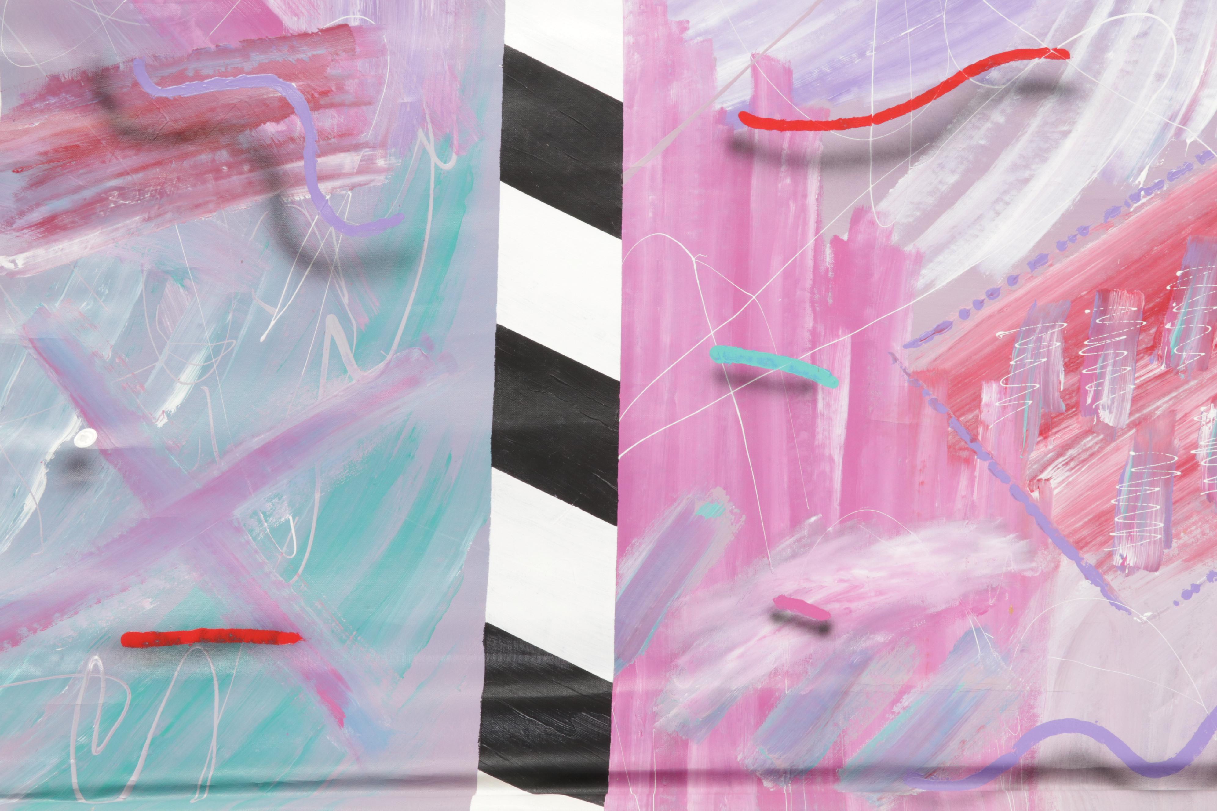 Large-Scale Abstract Acrylic Painting Hanging Scroll, Circa 2000