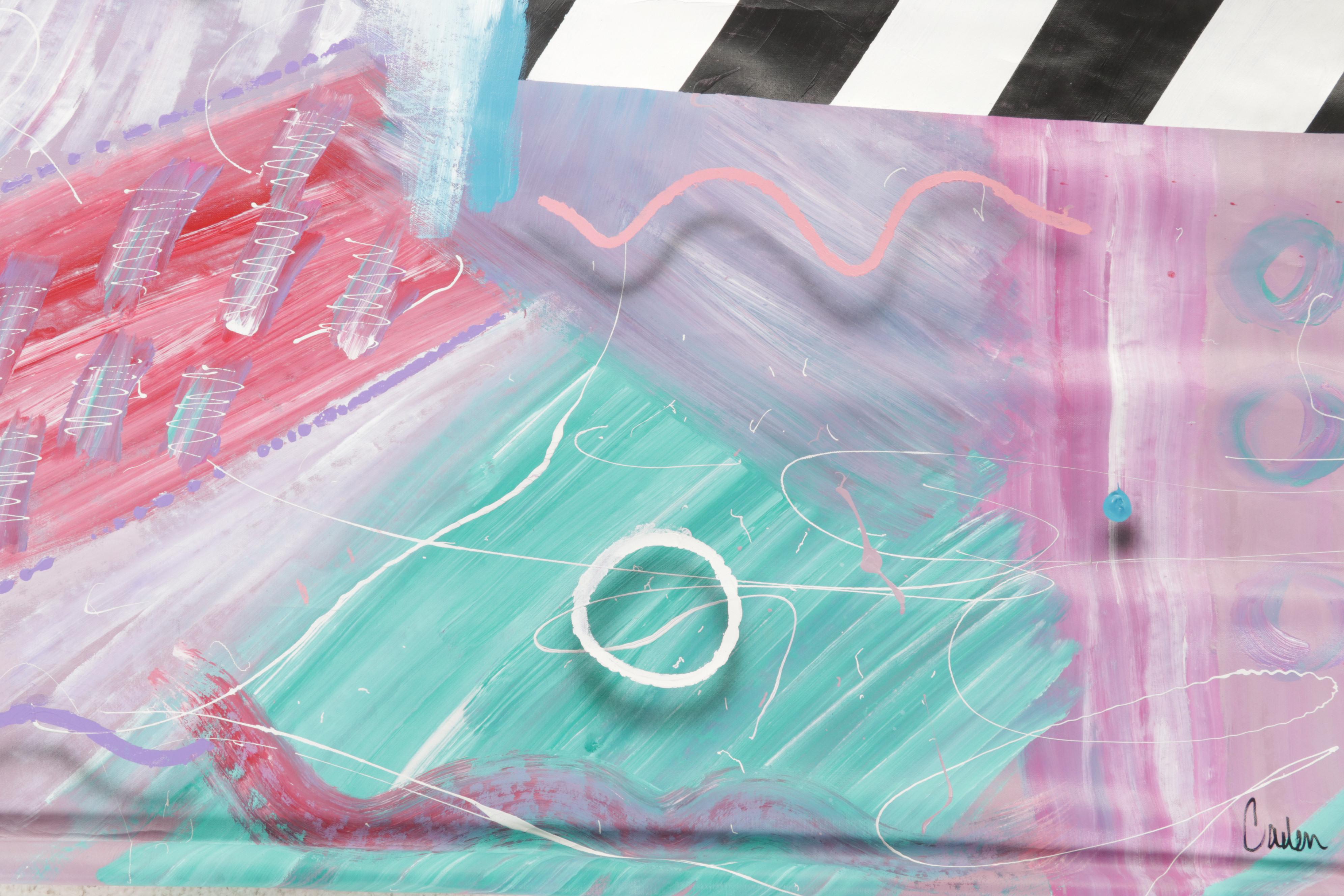 Large-Scale Abstract Acrylic Painting Hanging Scroll, Circa 2000