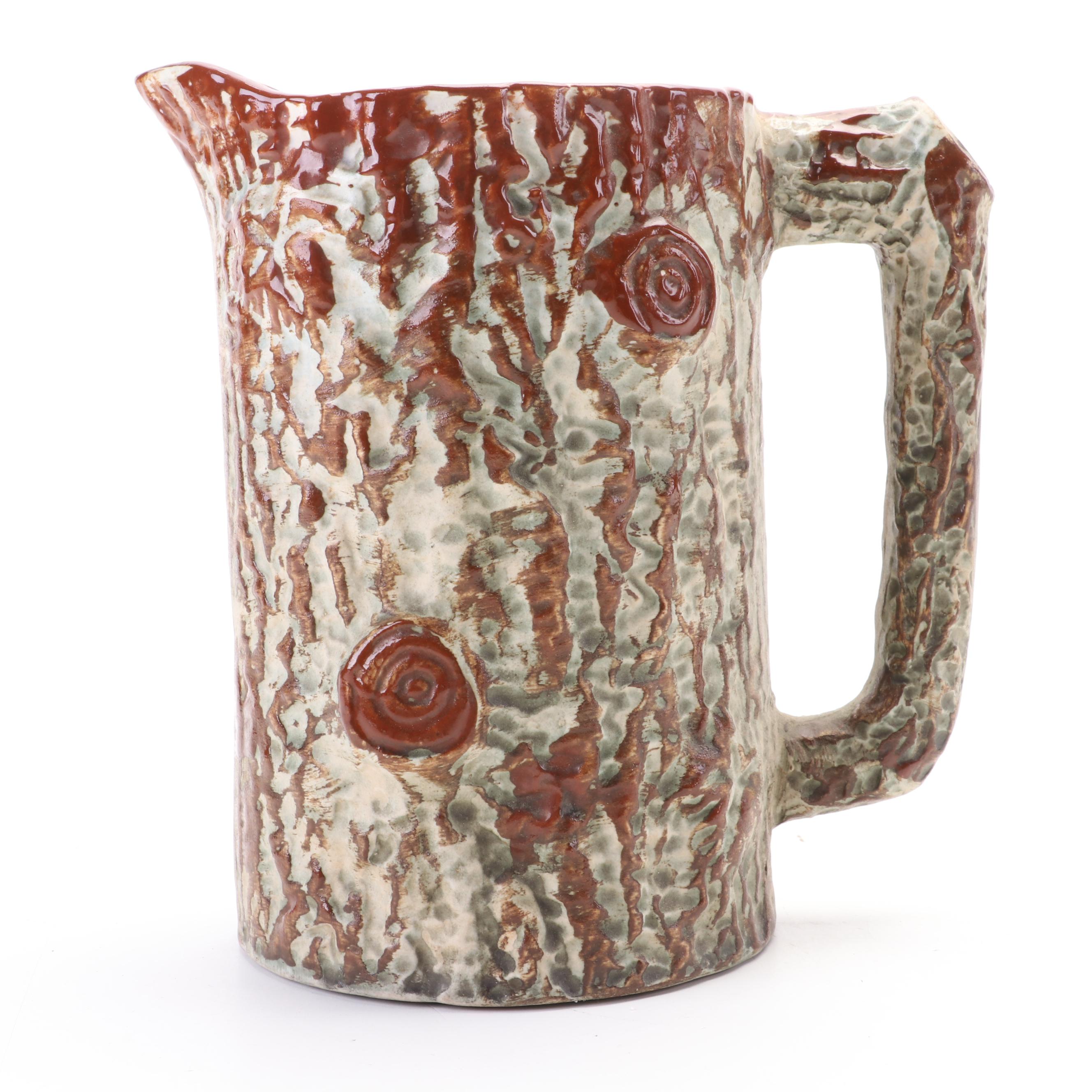 Victorian Ceramic Molded Tree Trunk Milk Pitcher and Other Salt Glazed Stoneware