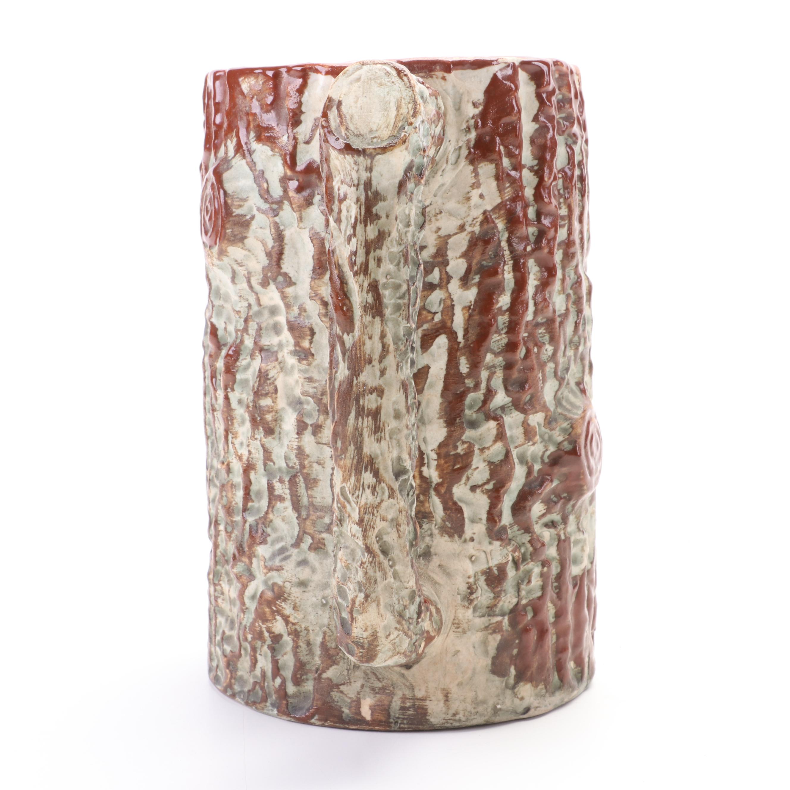 Victorian Ceramic Molded Tree Trunk Milk Pitcher and Other Salt Glazed Stoneware