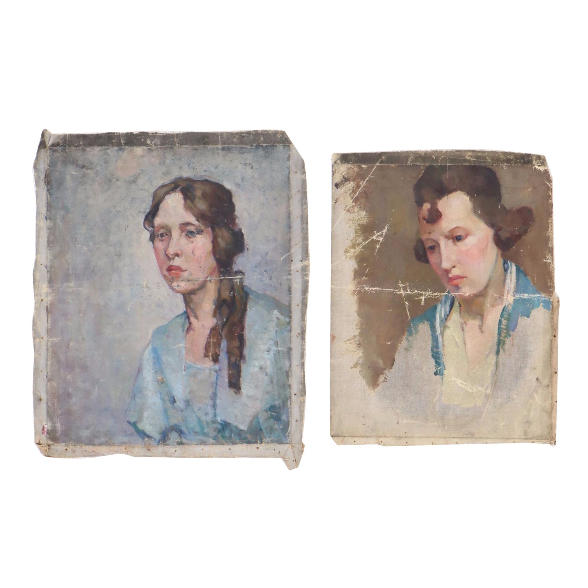 Female Portrait Oil Paintings, Early 20th Century