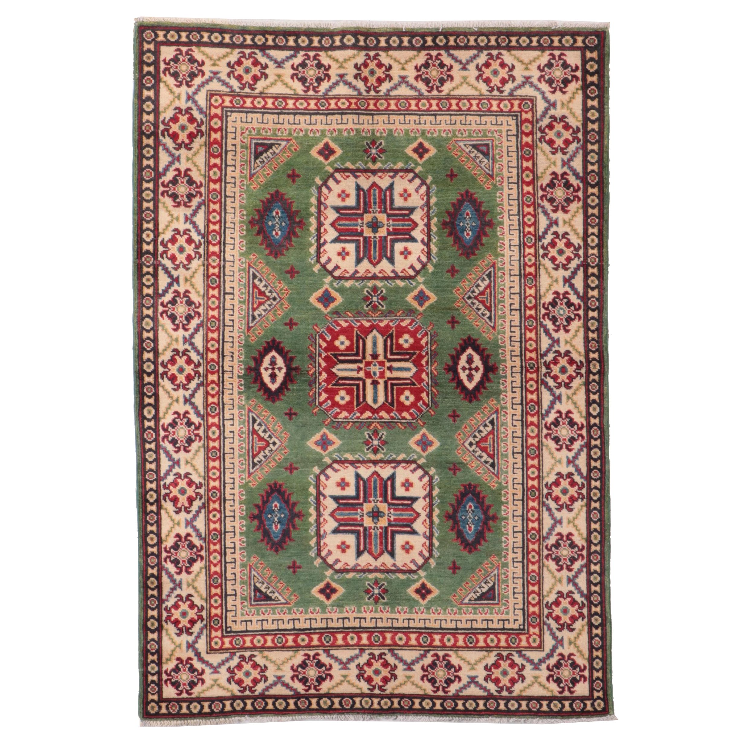 4' x 6' Hand-Knotted Pakistani Kazak Area Rug