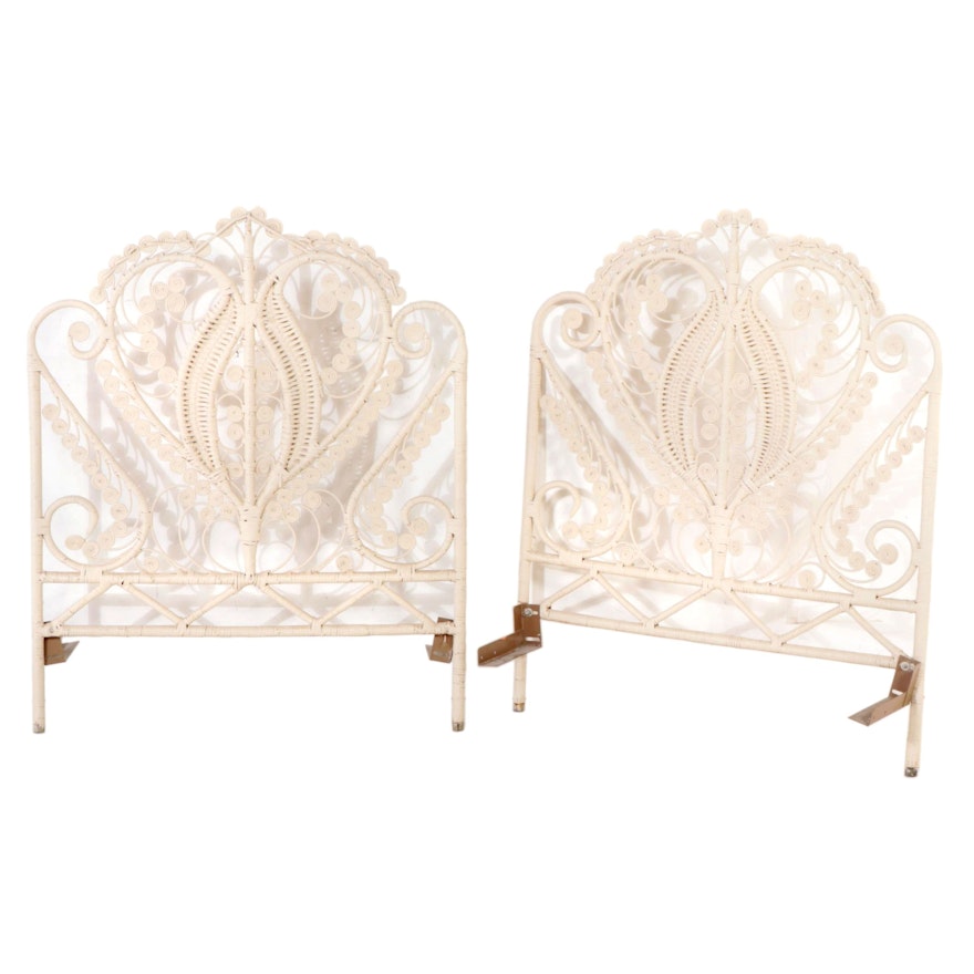 Pair of Victorian Style Wicker Twin Size Headboards, Late 20th Century
