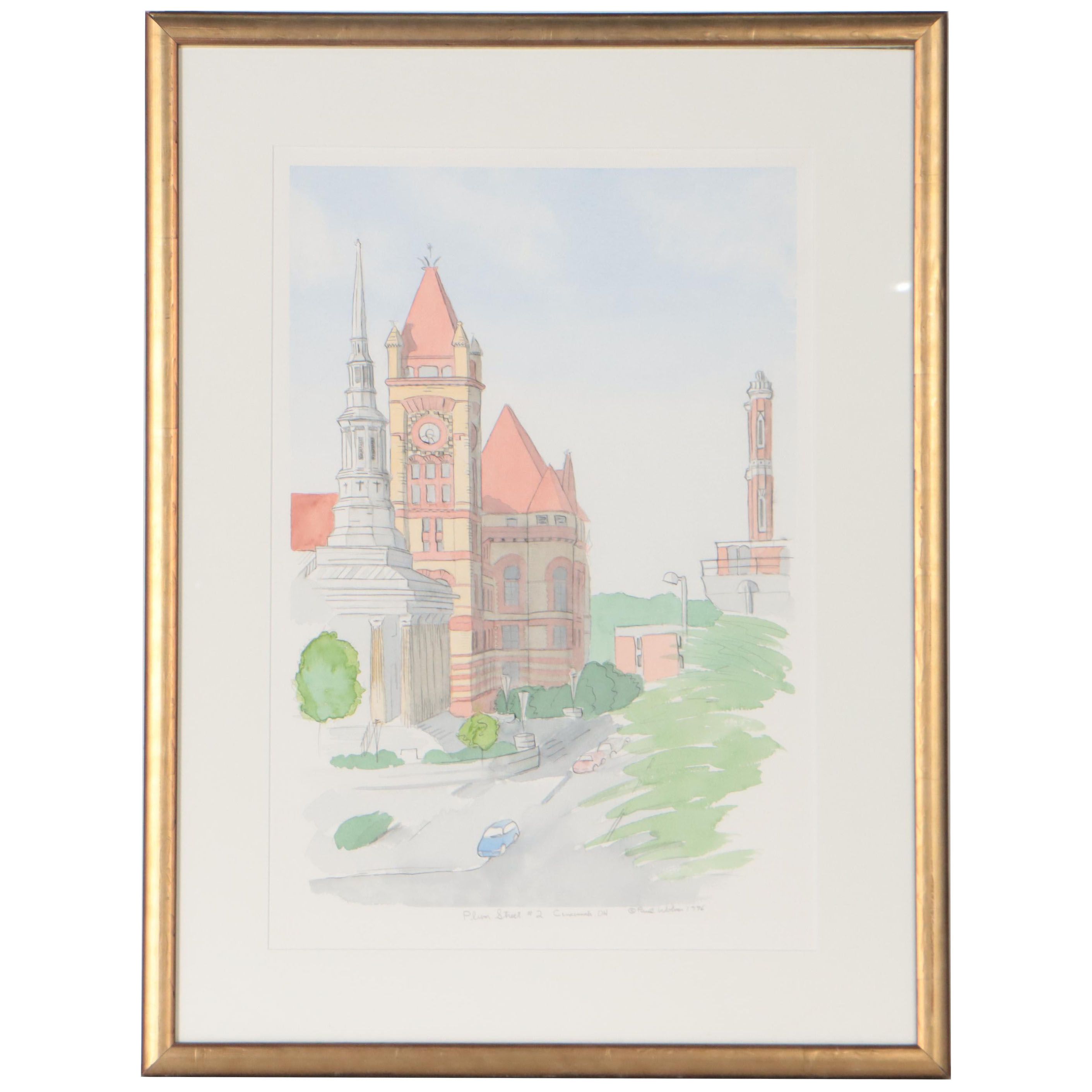 Paul Wolven Ink and Watercolor Painting "Plum Street #2," 1996