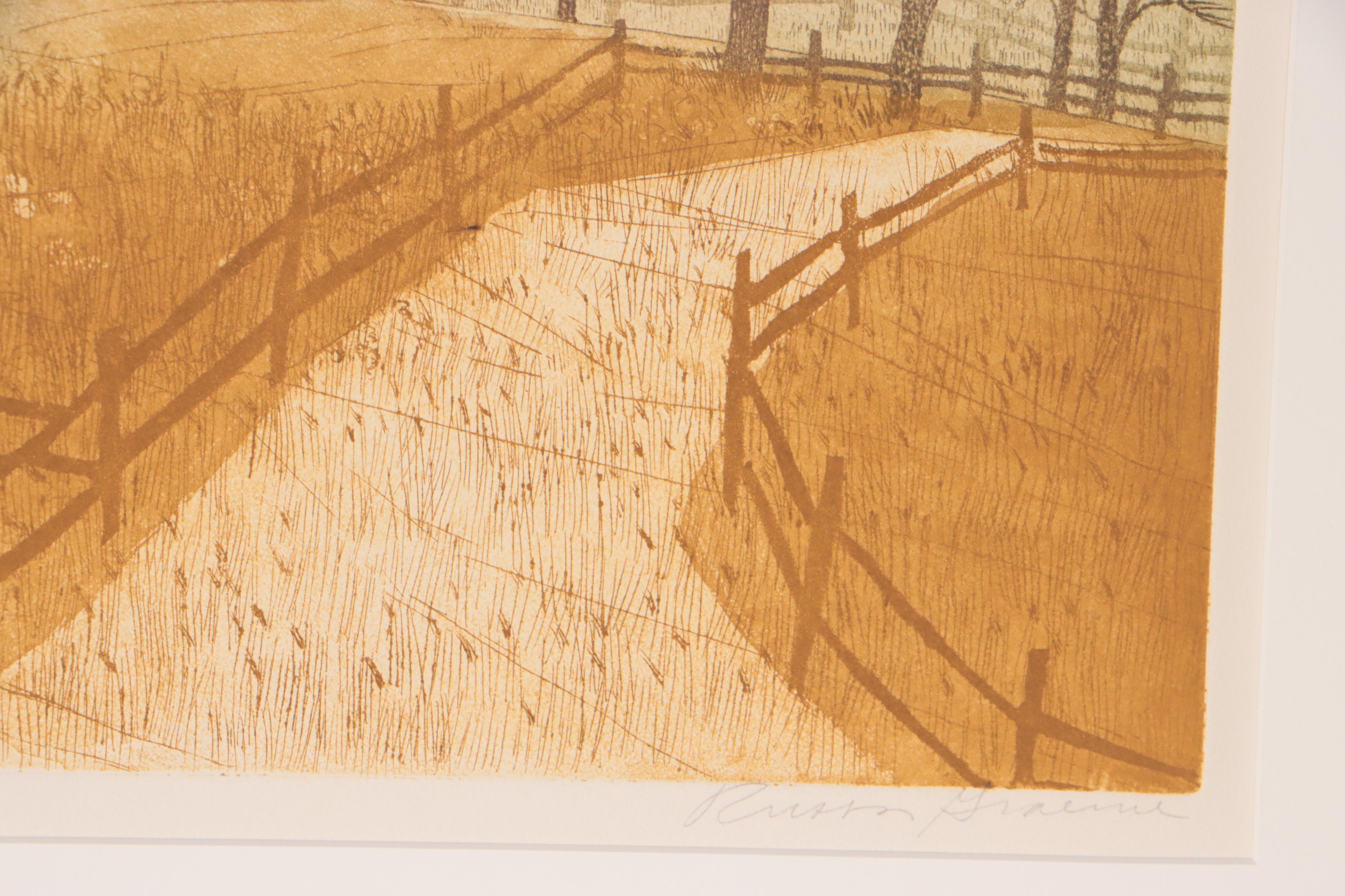 Russa Graeme Landscape Etching With Aquatint "Orchard," Late 20th Century