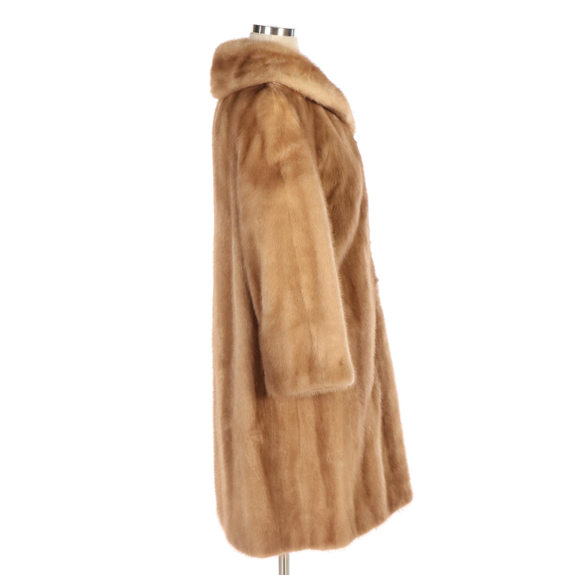 Light Brown Pastel Mink Fur Coat with Shawl Collar